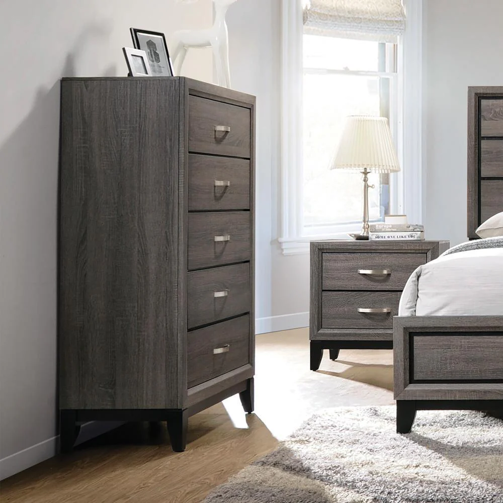 Watson 5 Drawer Chest Gray Oak Black - Image 1
