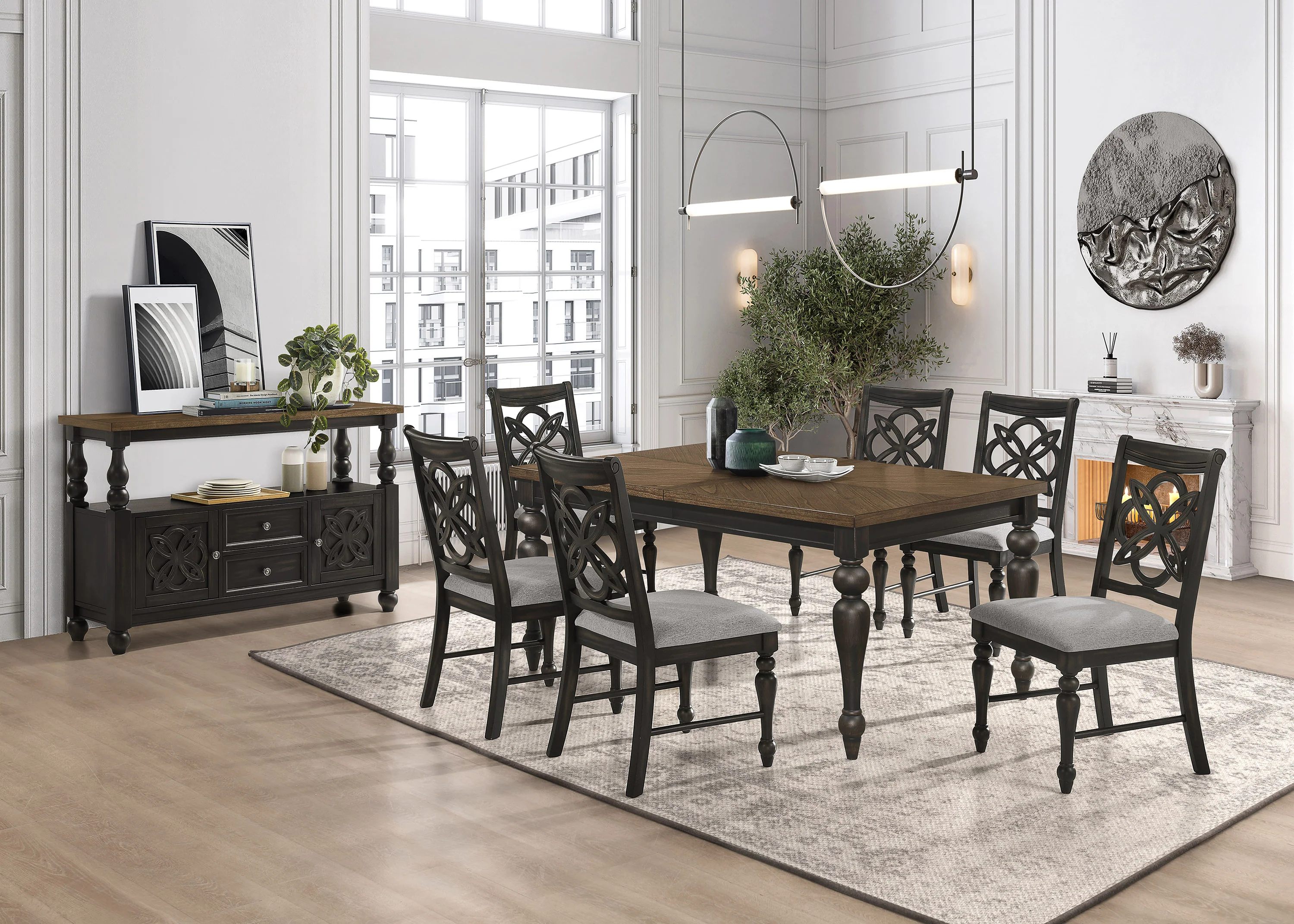 Hilara Brown Gray Fabric Upholstered Dining Room Set - Image 2
