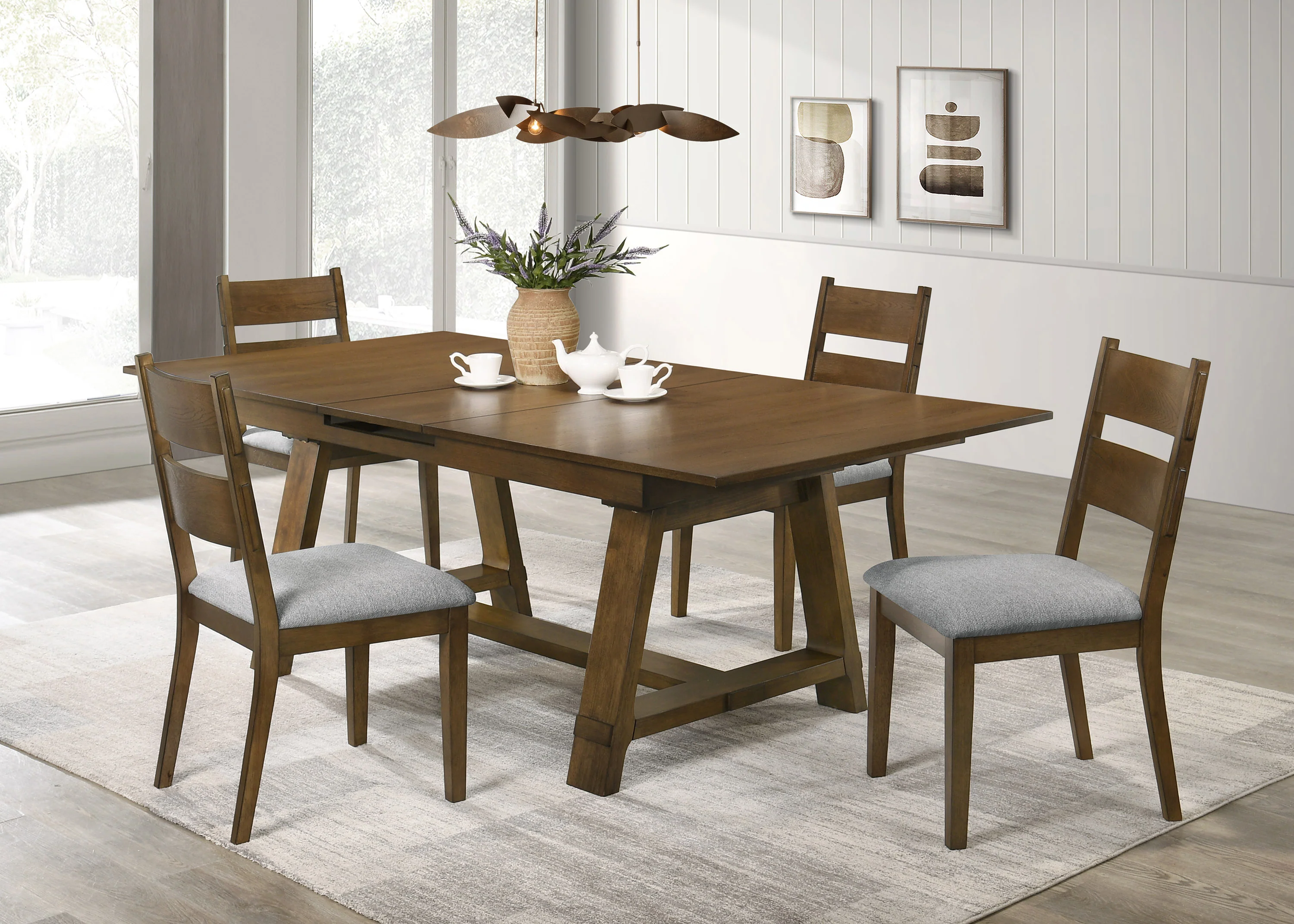 Everly Brown Gray Rectangular Extendable Dining Room Set - Image 3