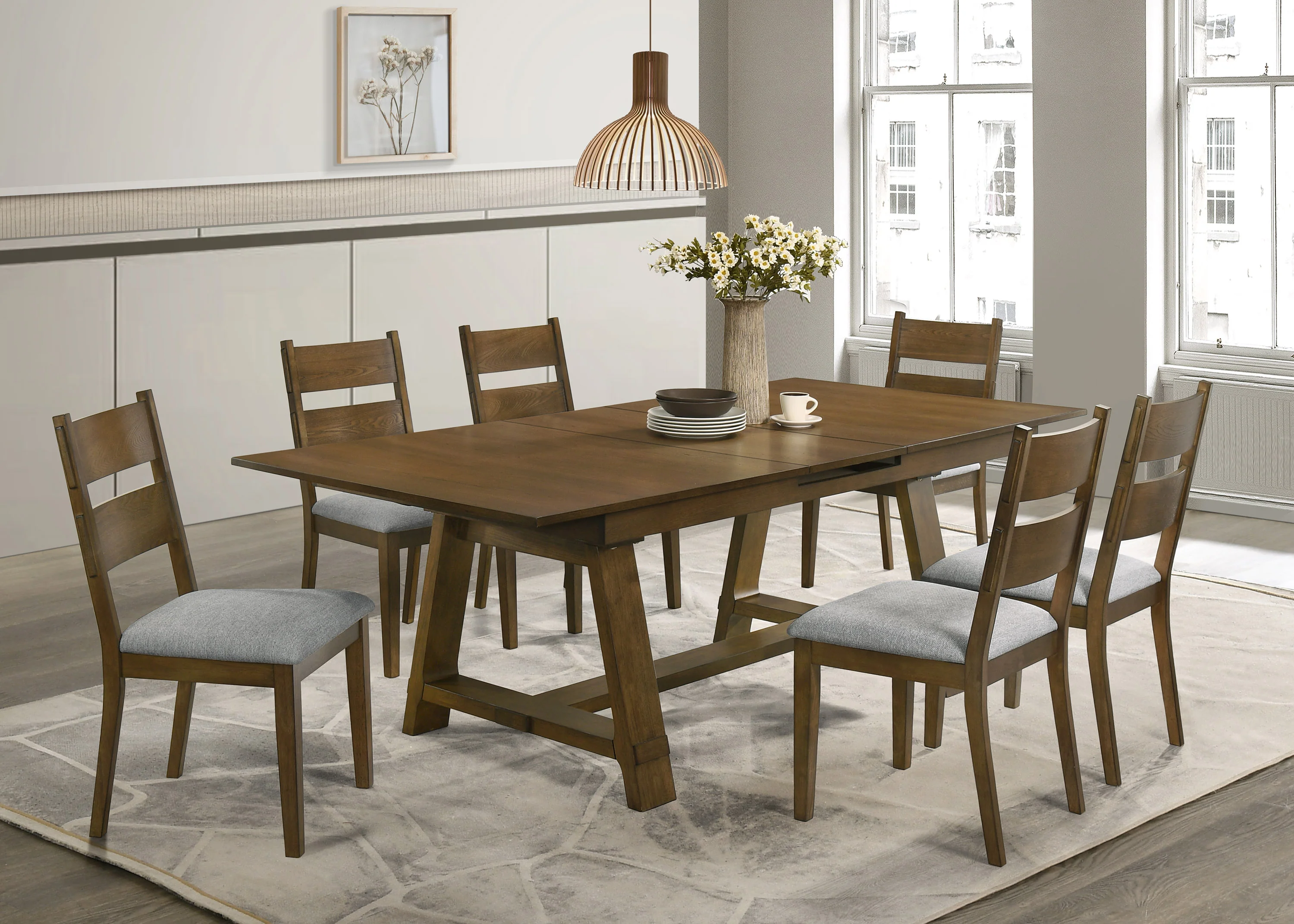 Everly Brown Gray Rectangular Extendable Dining Room Set - Image 2