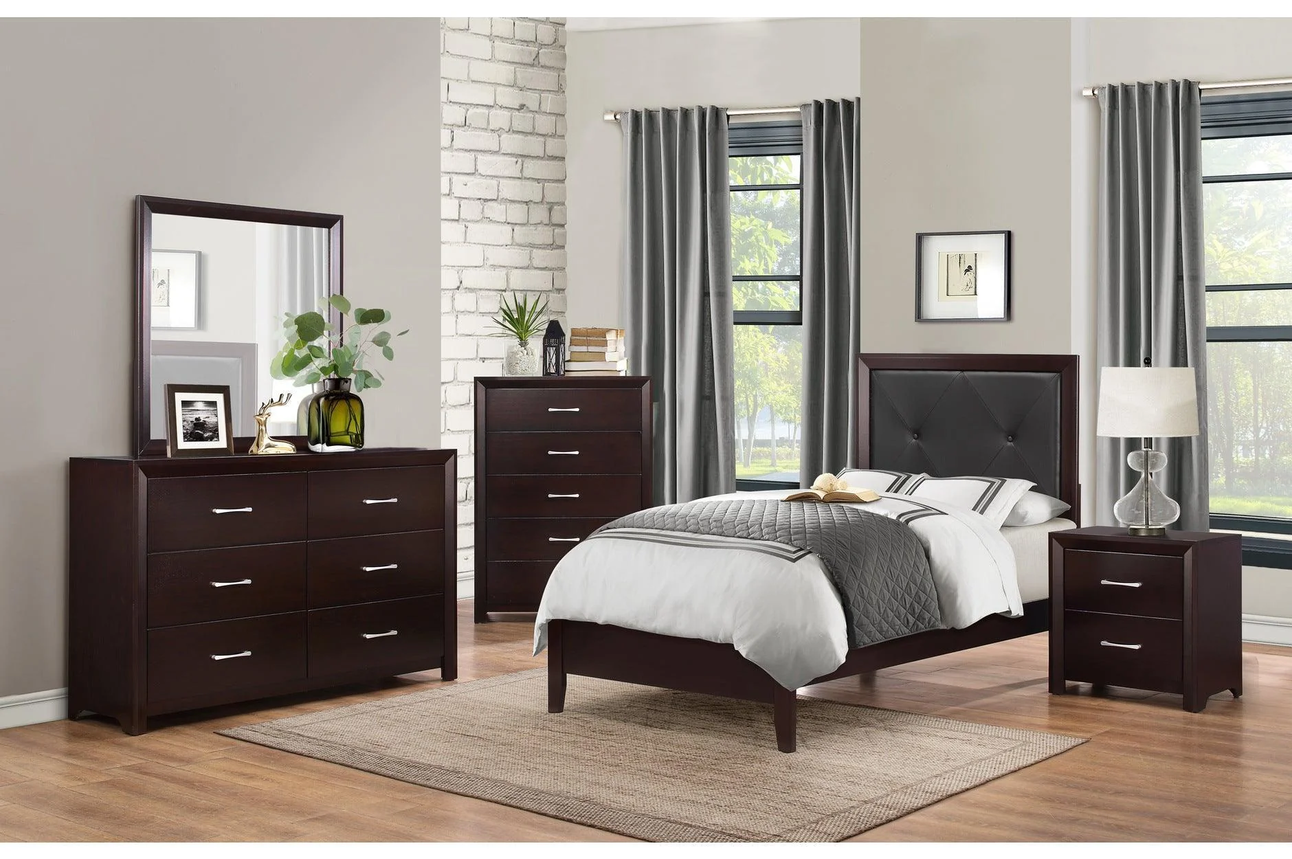 Edina Espresso Faux Leather Tufted Platform Bedroom Set - Image 2