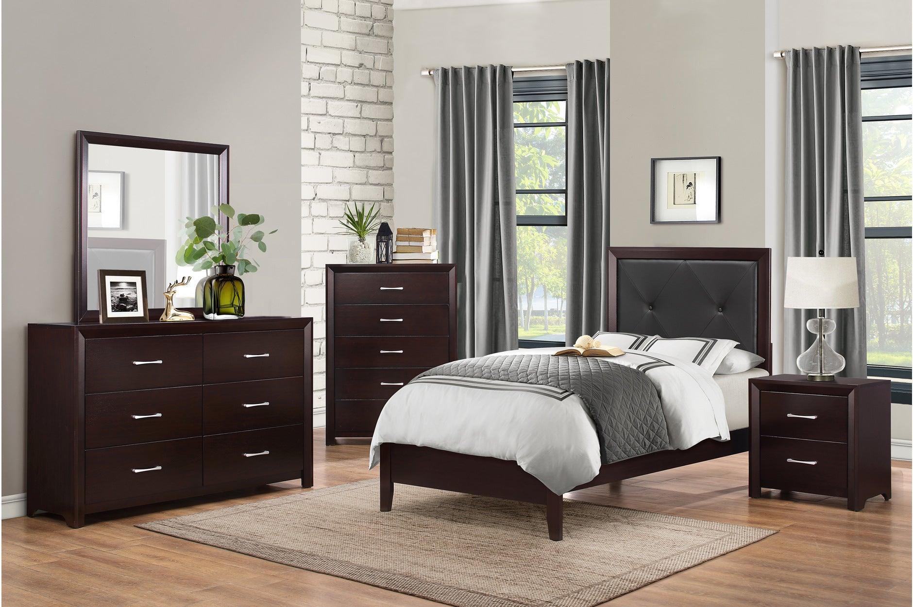 Edina Espresso Faux Faux Leather Tufted Panel Bedroom Set