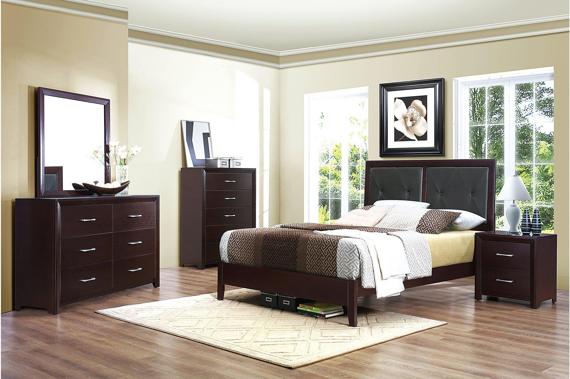 Edina Espresso Faux Leather Tufted Platform Bedroom Set - Image 1