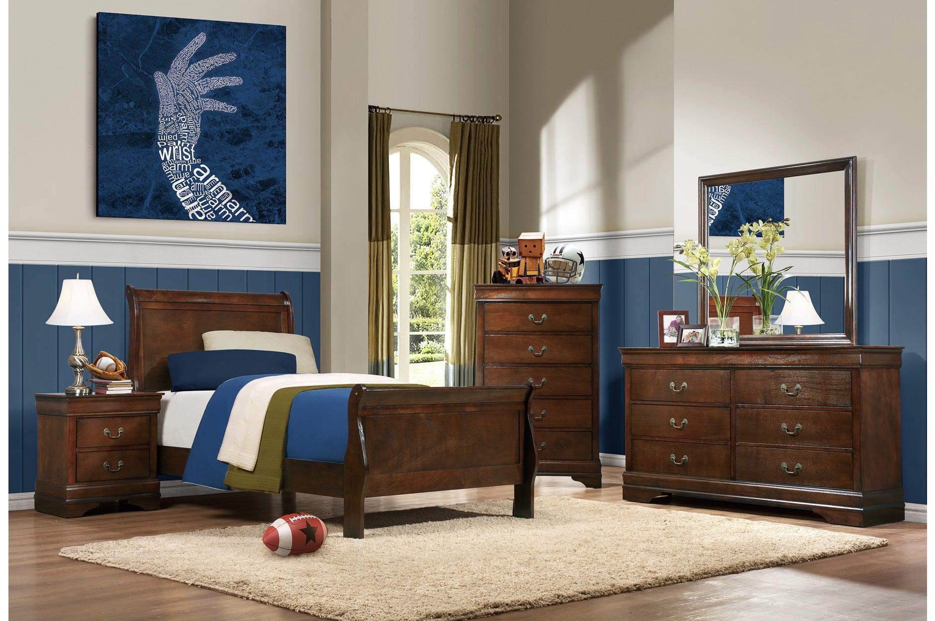 Mayville Brown Cherry Sleigh Bedroom Set - Image 2