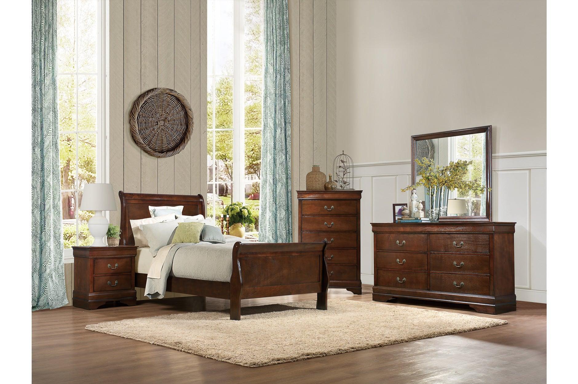 Mayville Burnished Brown Cherry Sleigh Bedroom Set - Image 2