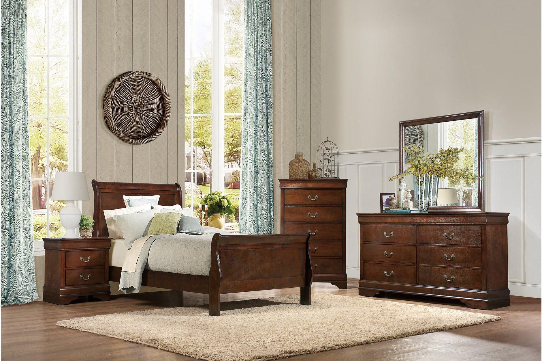 Mayville Brown Cherry Sleigh Bedroom Set