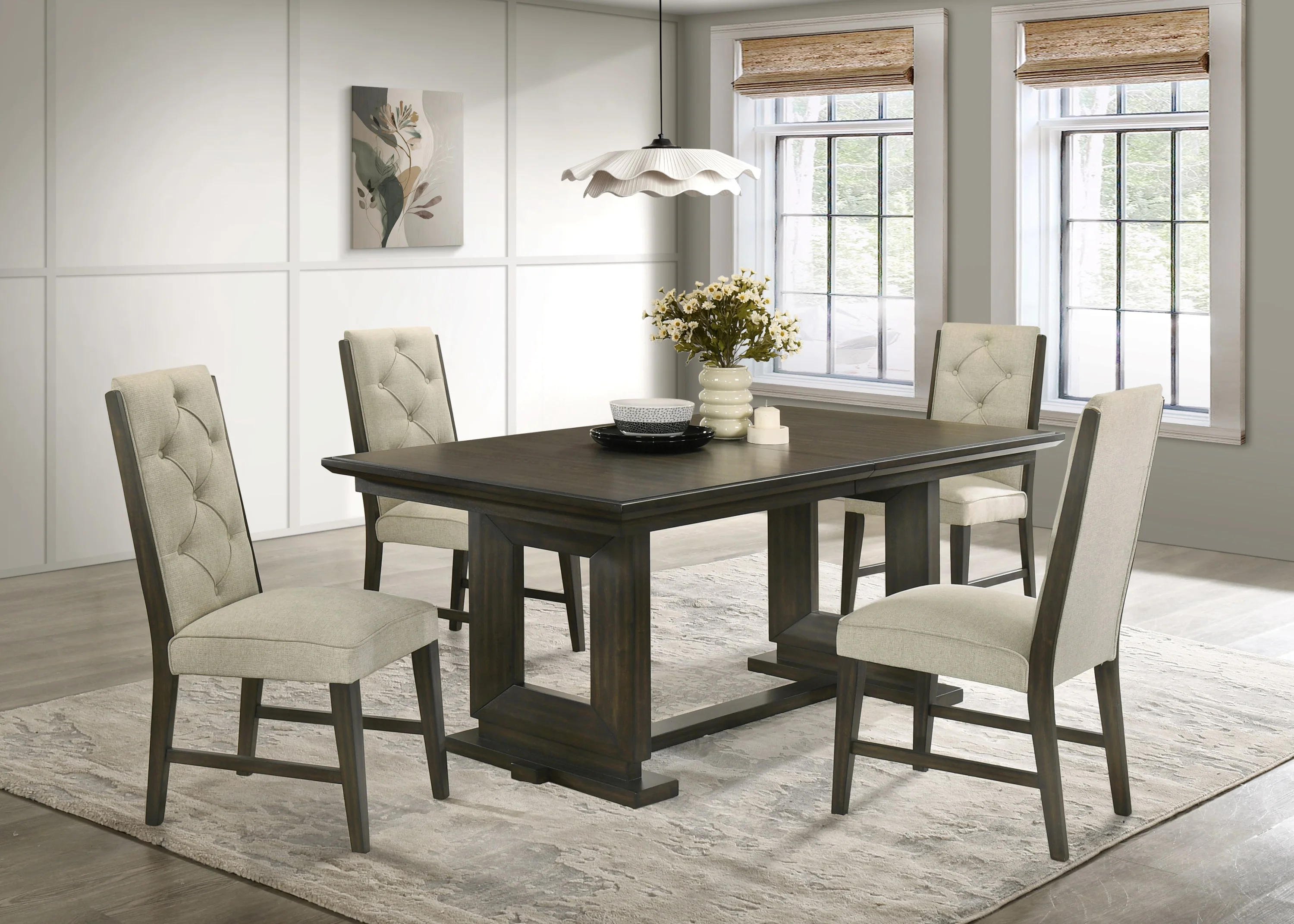 Herbert Gray Upholstered Tufted Rectangular Dining Room Set - Image 3