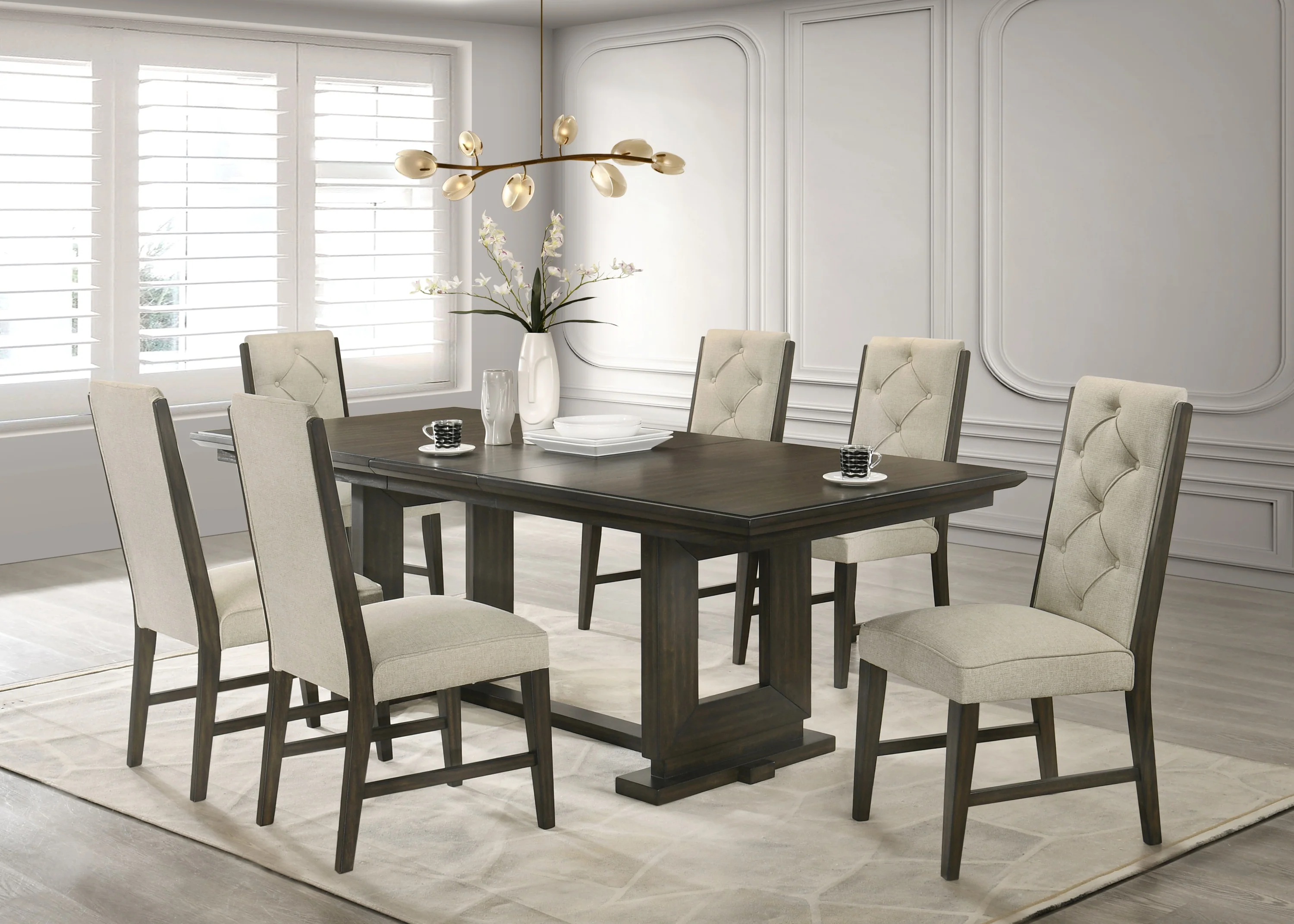 Herbert Gray Upholstered Tufted Rectangular Dining Room Set - Image 2