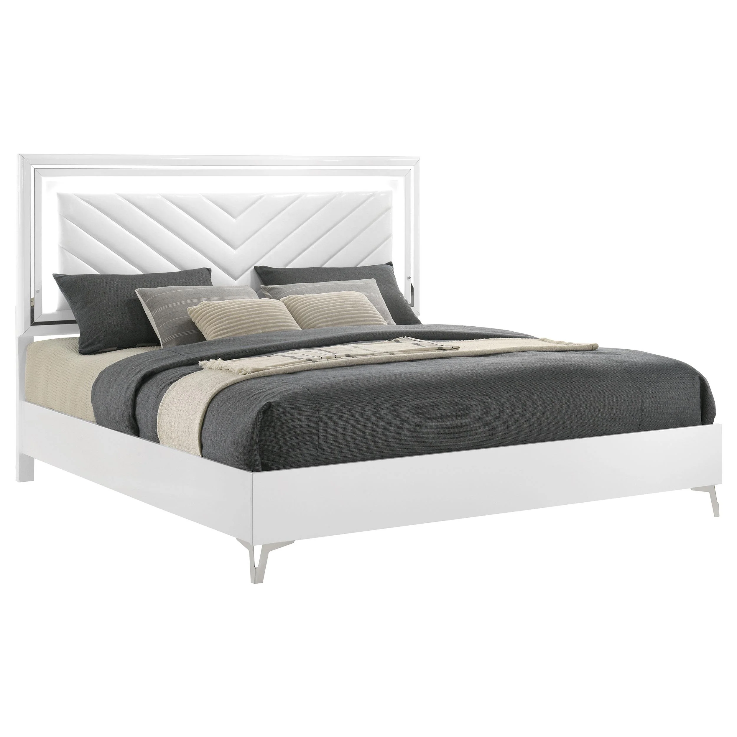 Cassia Eastern King LED Panel Bed White High Gloss - Image 3