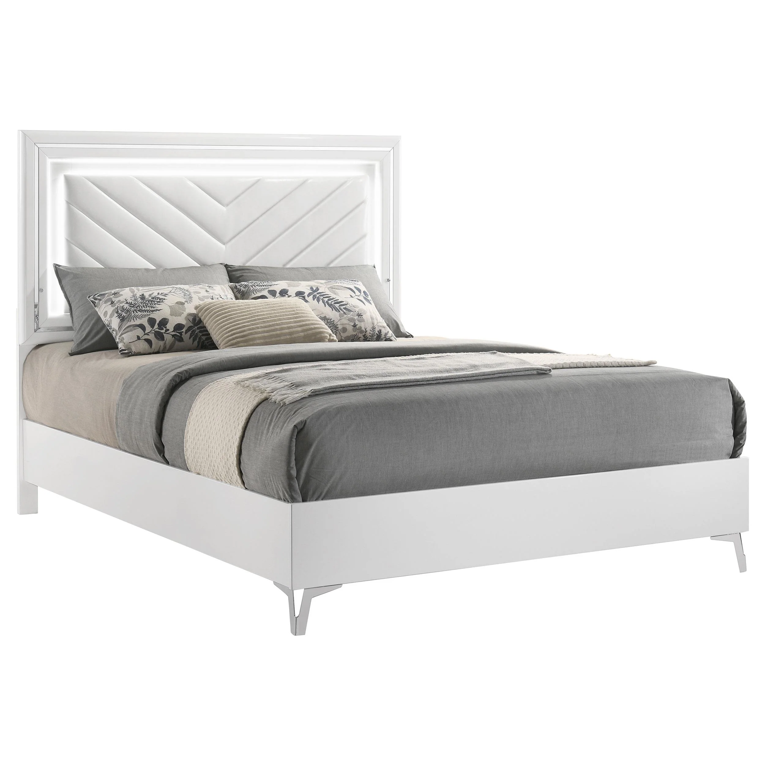 Cassia Queen LED Panel Bed White High Gloss - Image 3