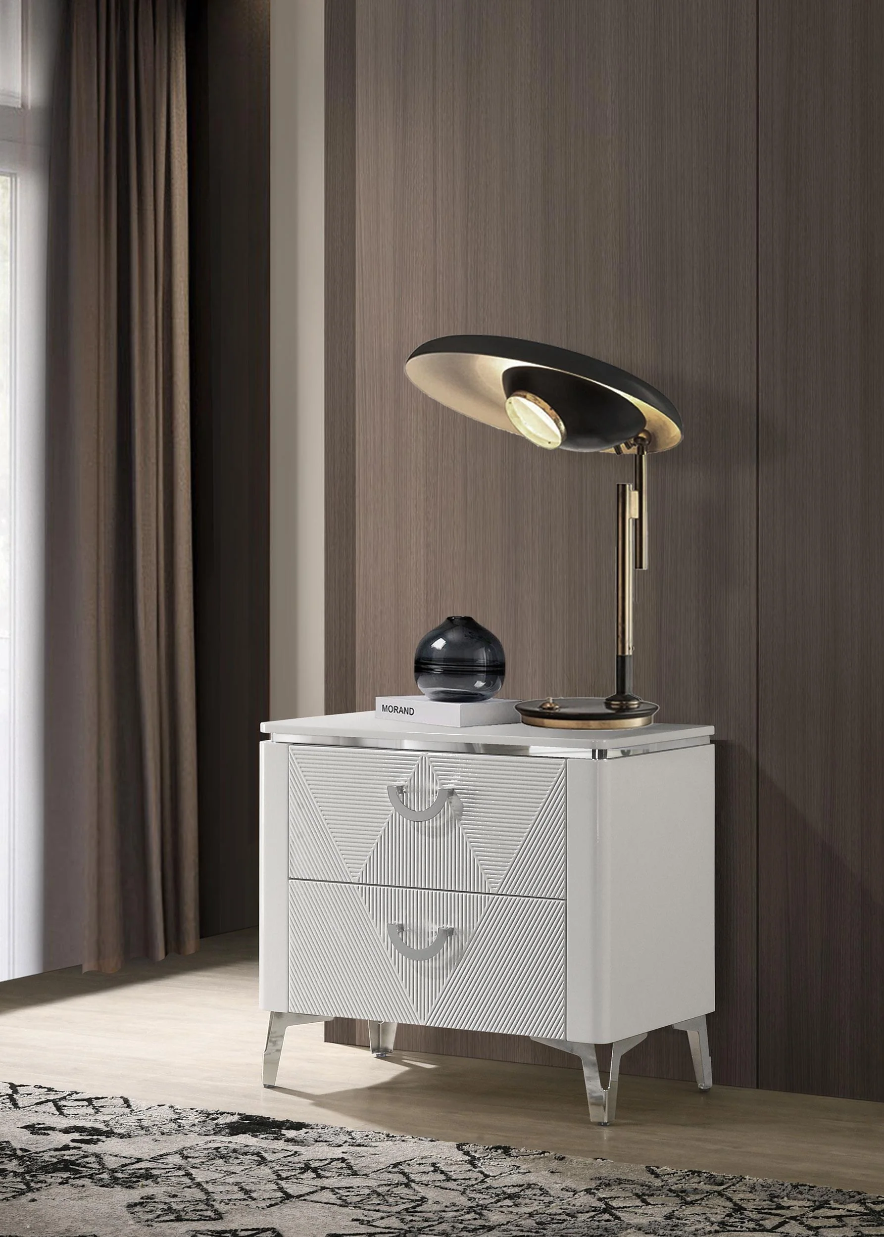 Cassia 2-drawer Nightstand Bedside Table White High Gloss - Image 2
