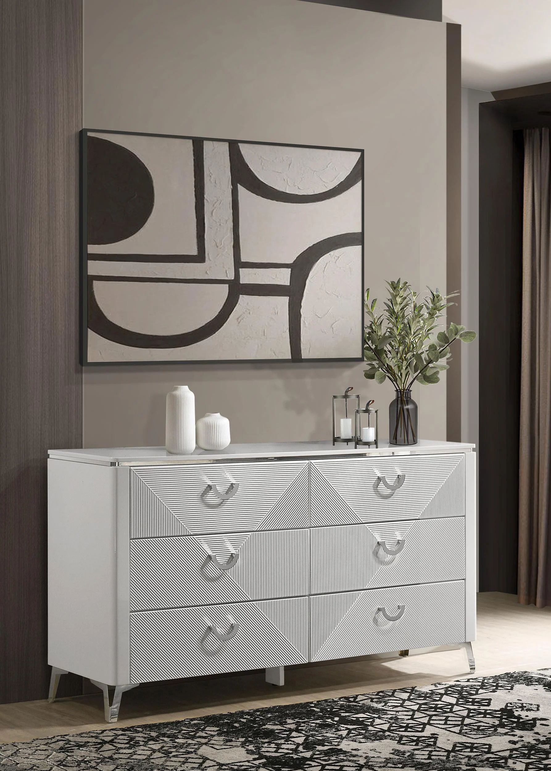 Cassia 6-drawer Bedroom Dresser Cabinet White High Gloss - Image 2