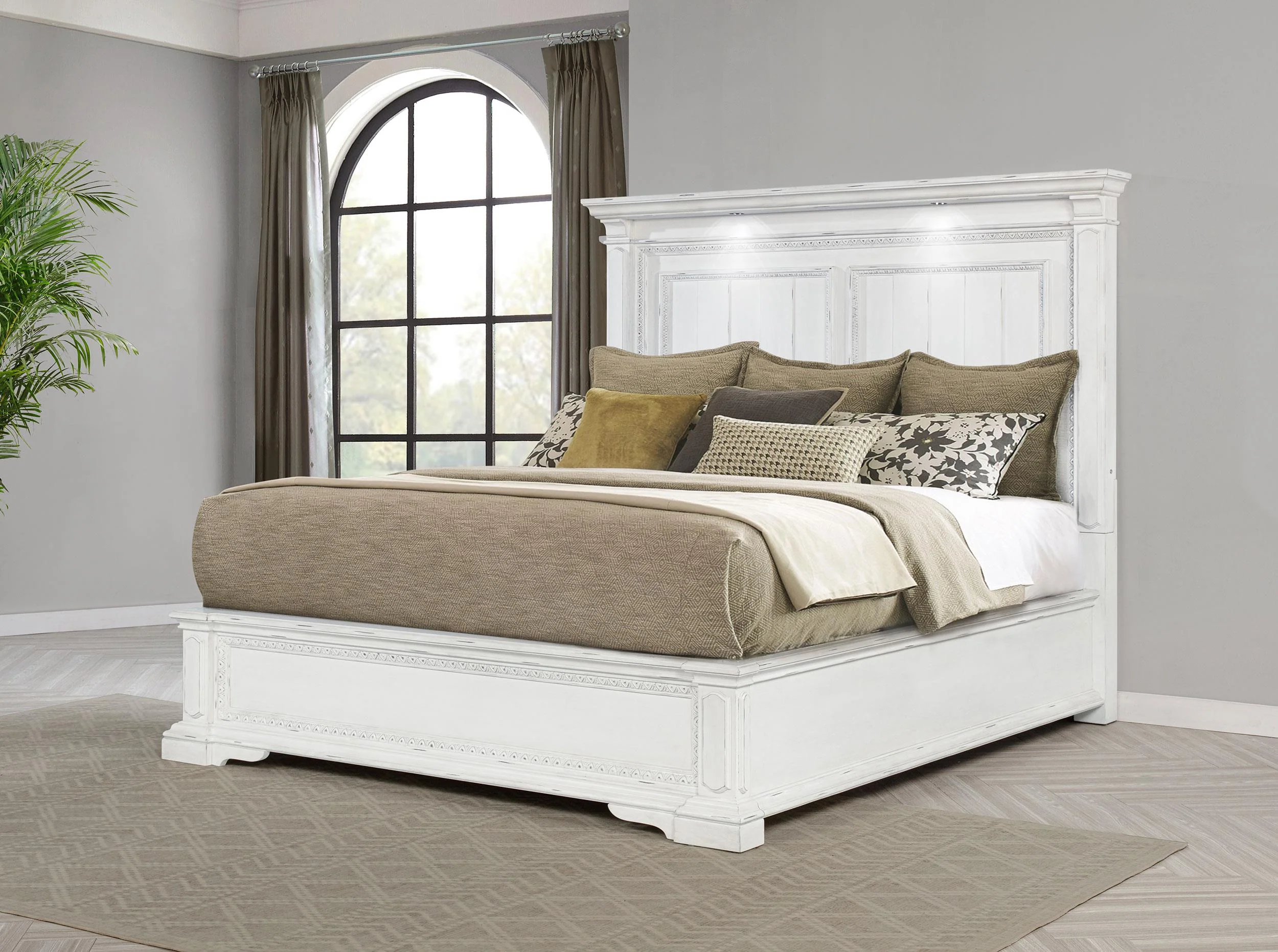 McKinney Eastern King LED Light Panel Bed Vintage White - Image 2