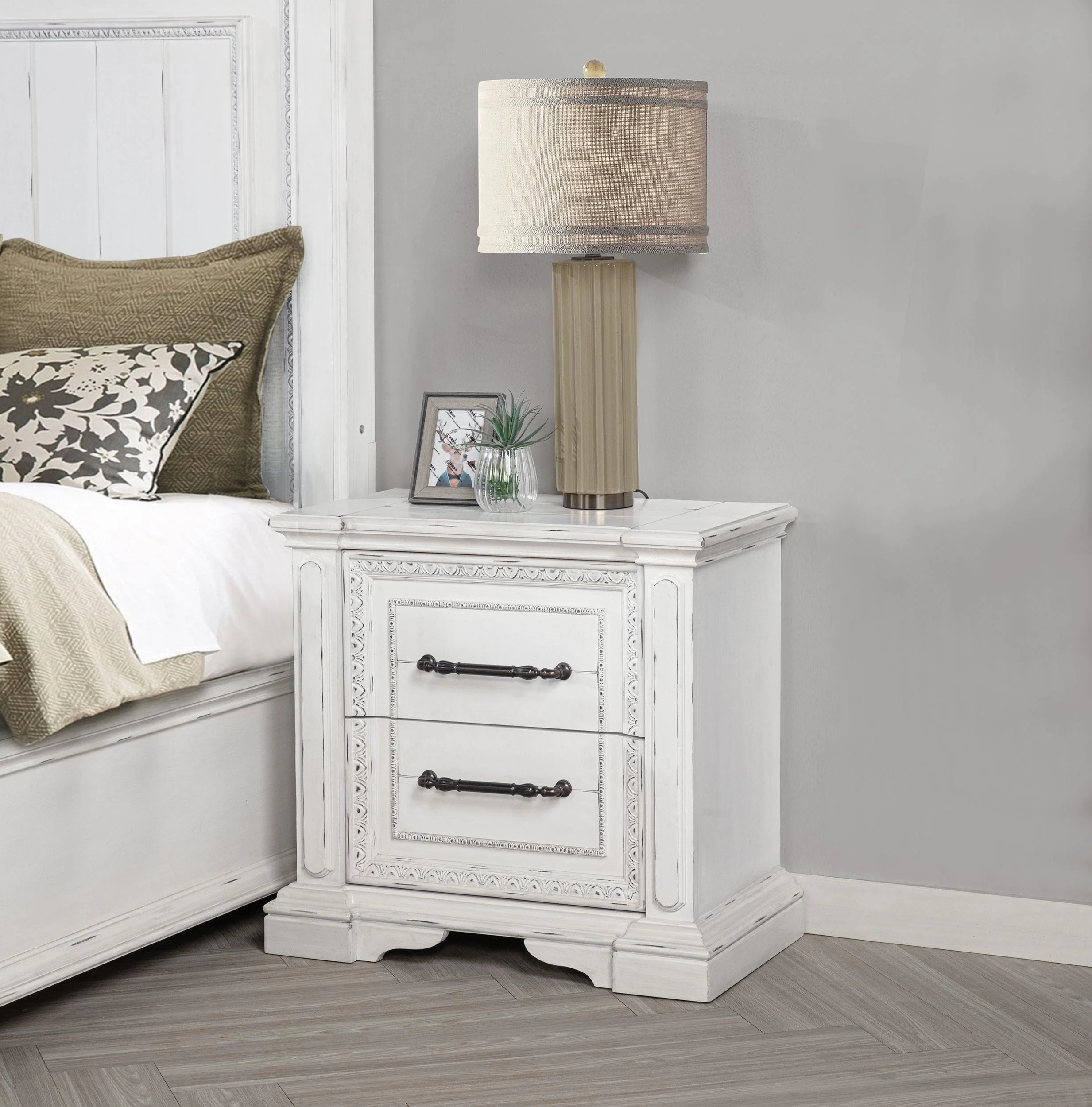 McKinney 2-drawer Nightstand with Dual USB Vintage White - Image 2