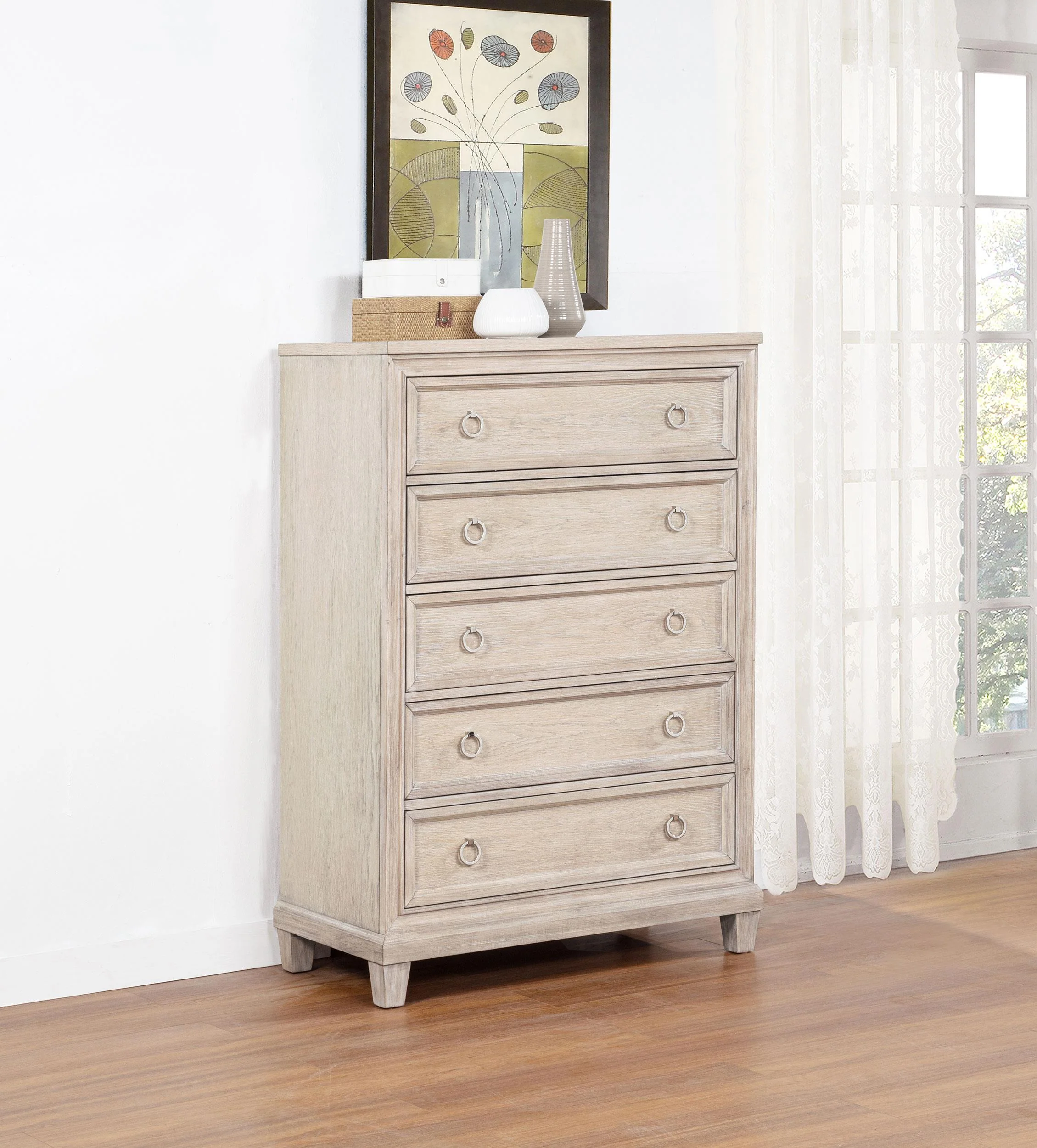 Pembroke 5-drawer Chest of Drawers Washed Oak - Image 2
