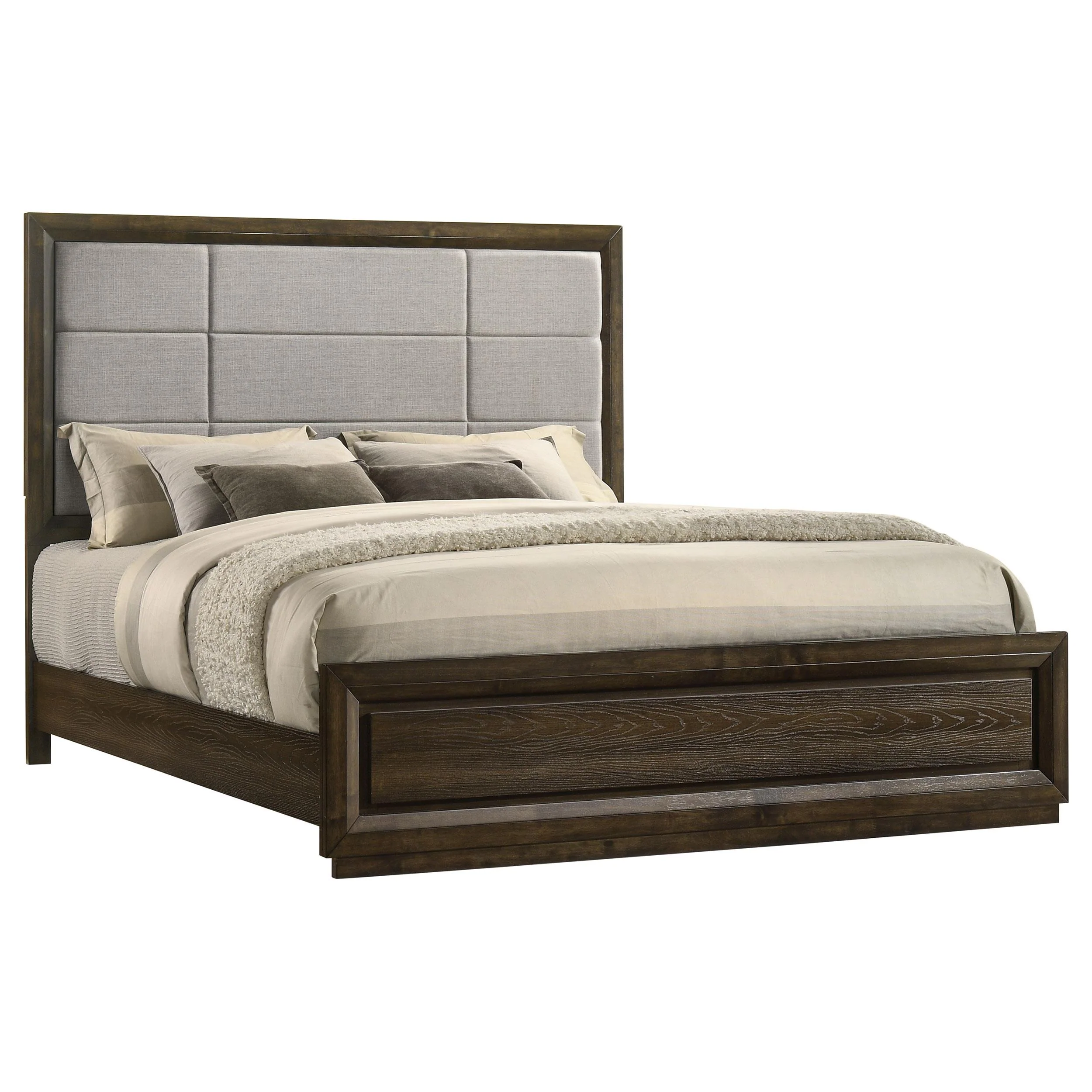 Atlas 63-inch Eastern King Upholstered Panel Bed Grey and Dark Oak - Image 3