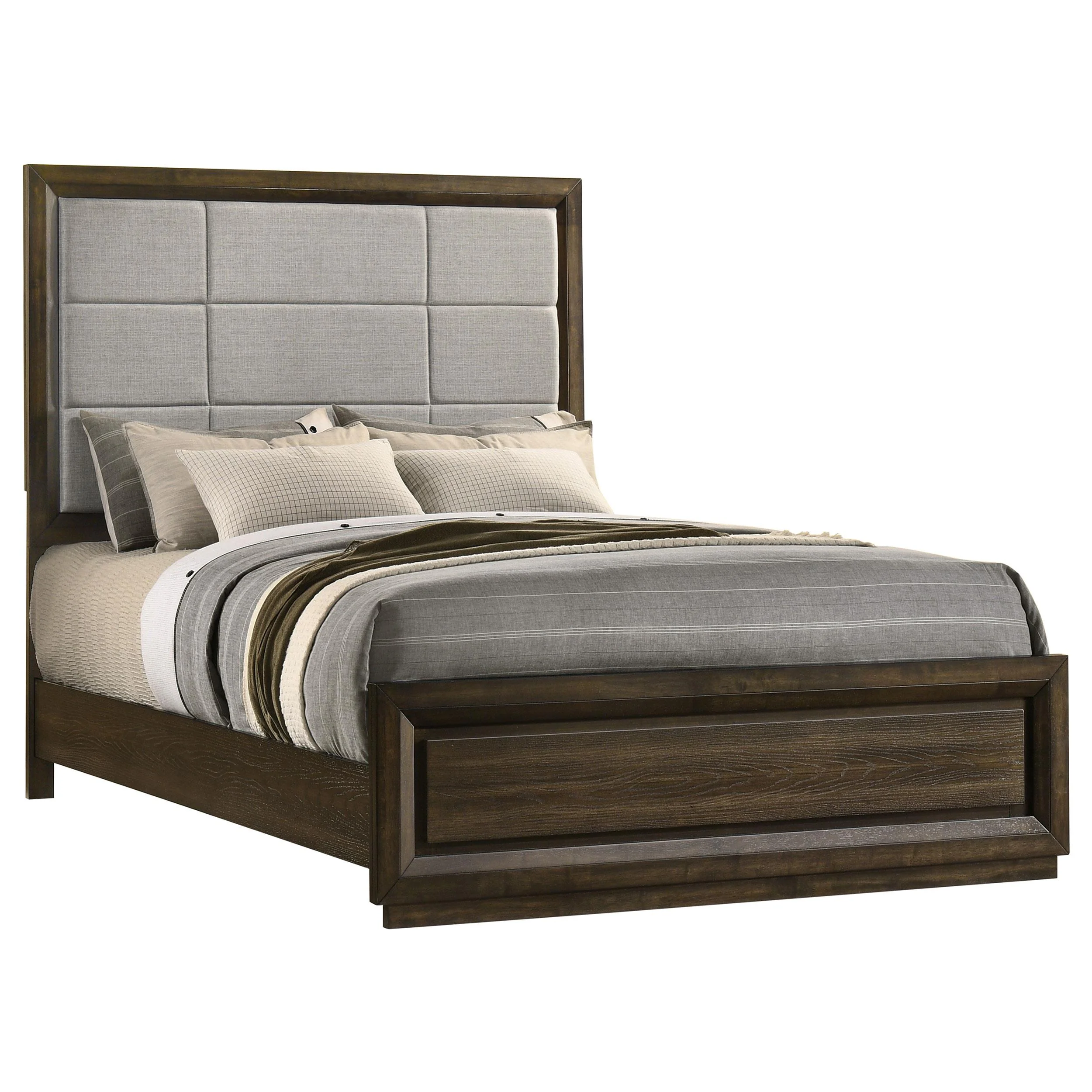 Atlas 63-inch Queen Upholstered Panel Bed Grey and Dark Oak - Image 3
