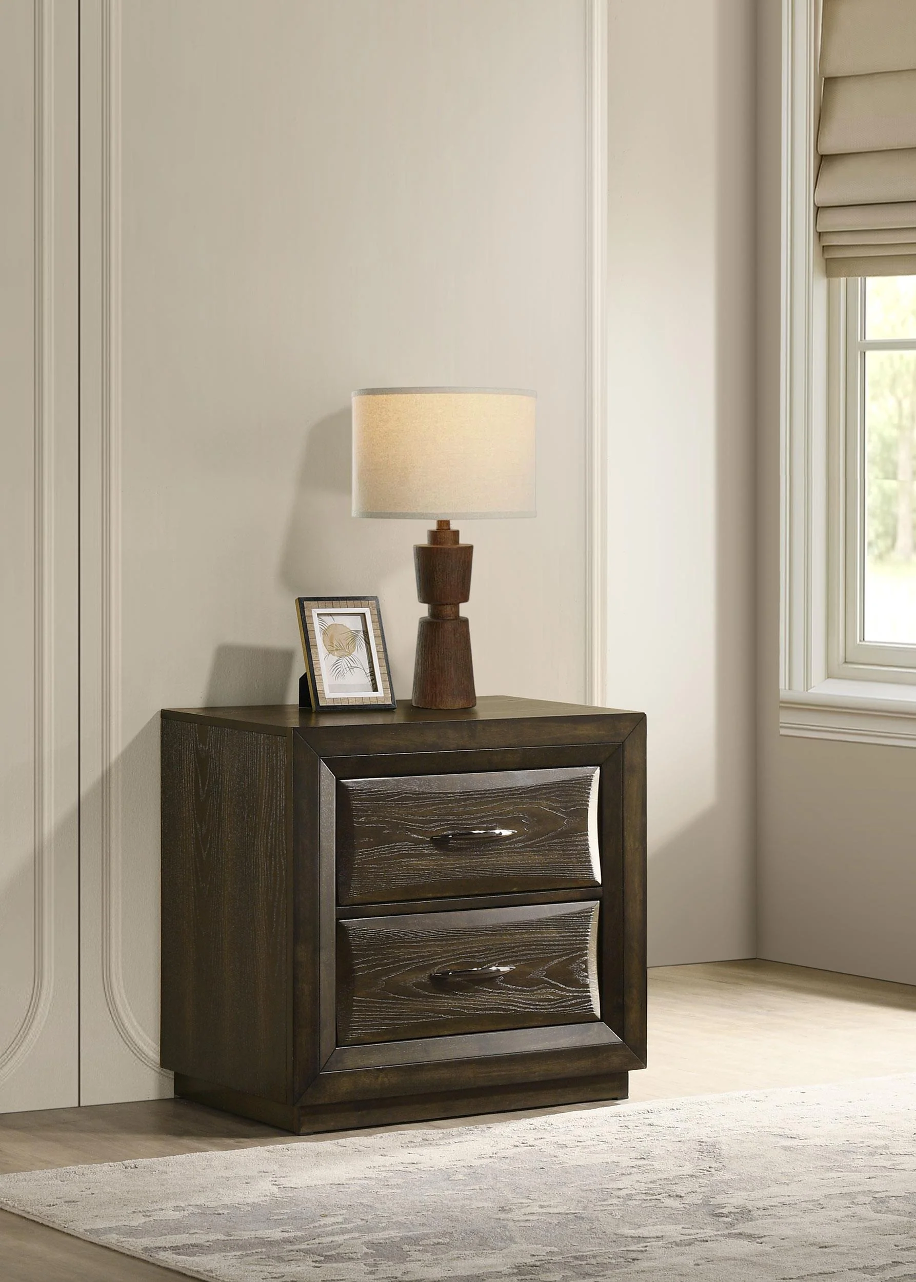 Atlas 2-drawer Bedroom Nightstand Bedside Table Dark Oak - Image 2