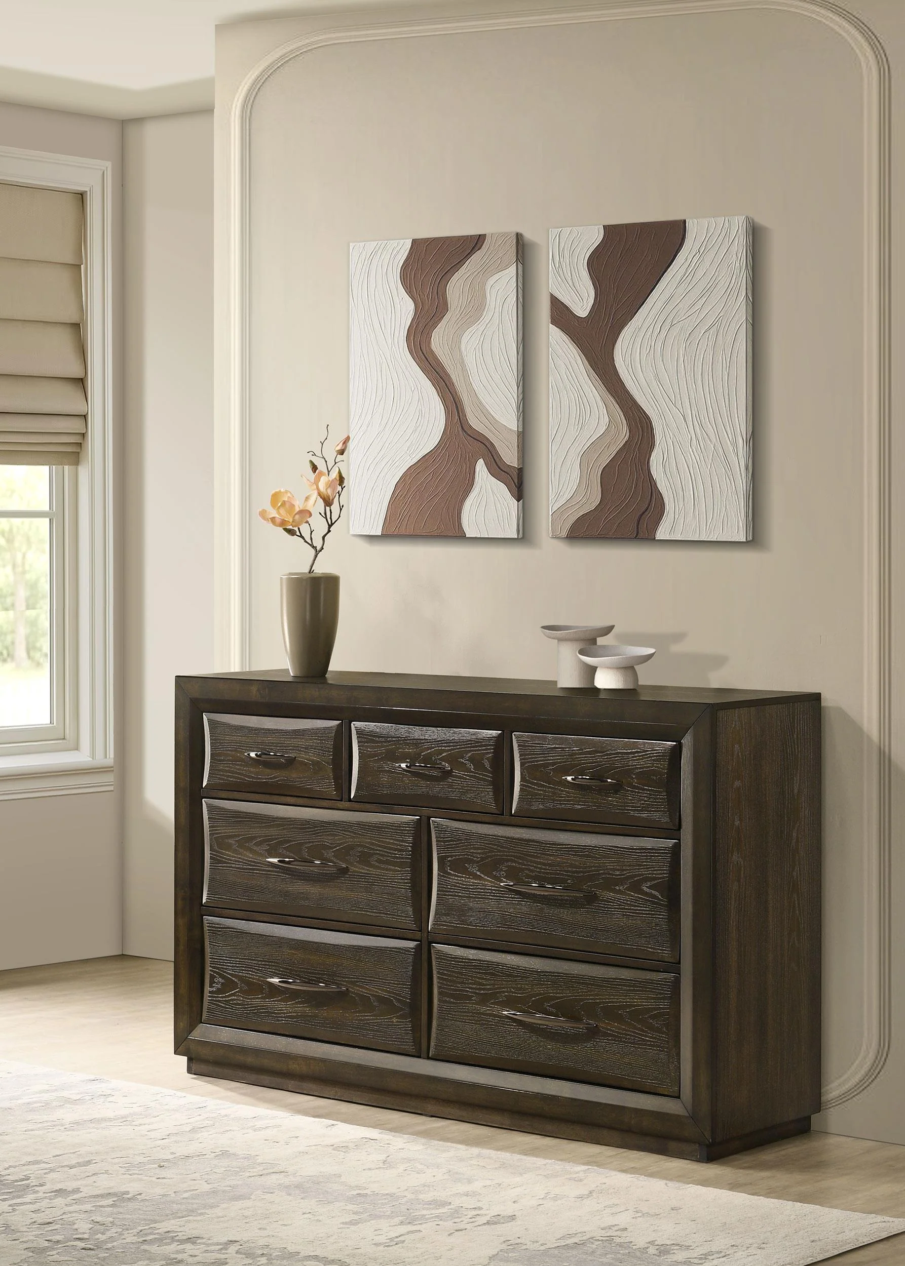 Atlas 7-drawer Bedroom Dresser Cabinet Dark Oak - Image 2
