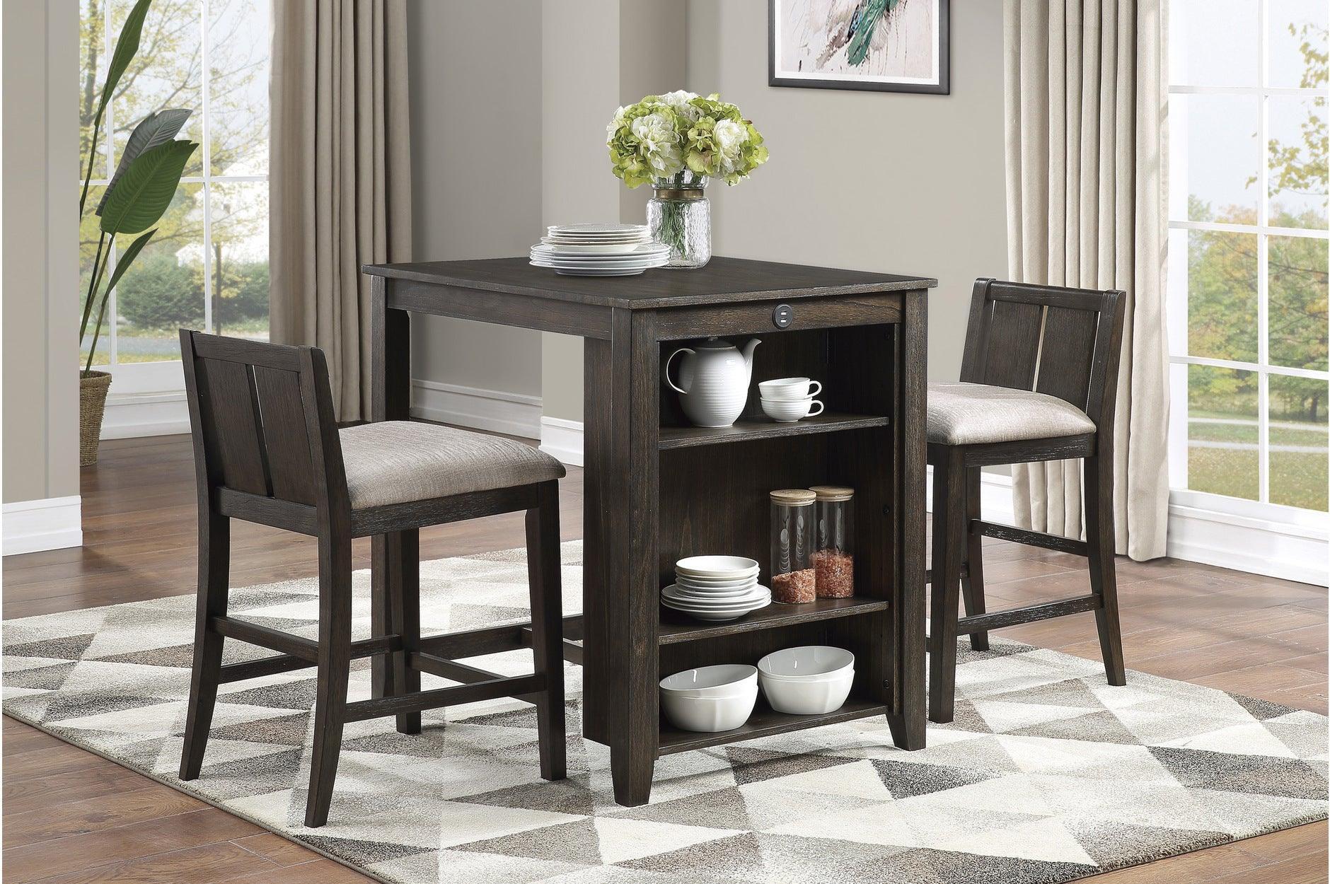 Daye Dark Brown Fabric Rectangular Storage Counter Height Set - Image 1