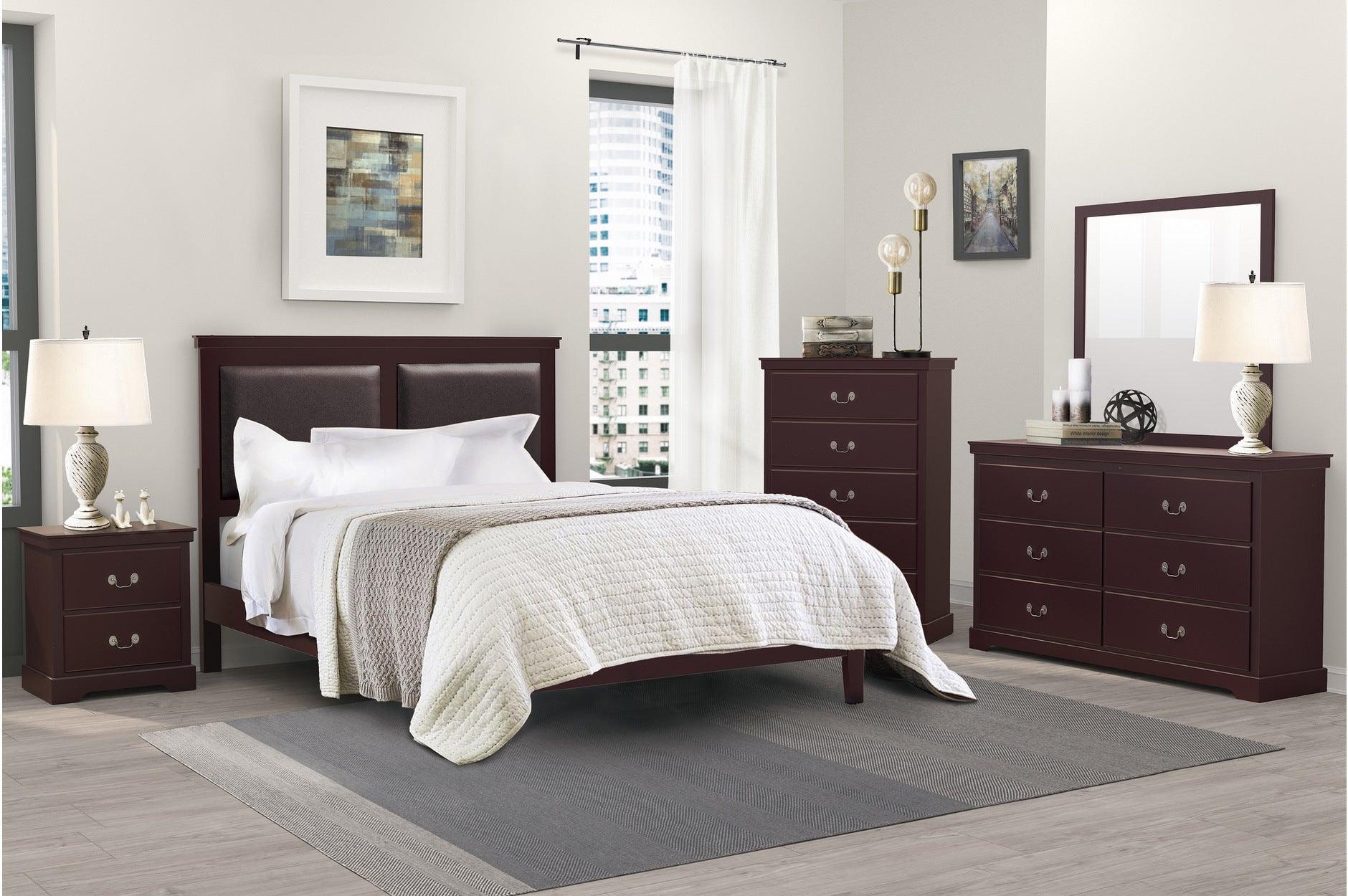 Seabright Cherry Faux Leather Panel Bedroom Set - Image 1