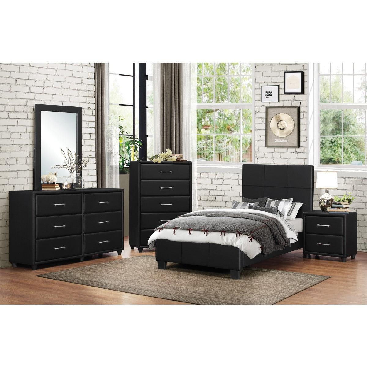 Lorenzi Black Faux Leather Platform Twin Bed - Image 3