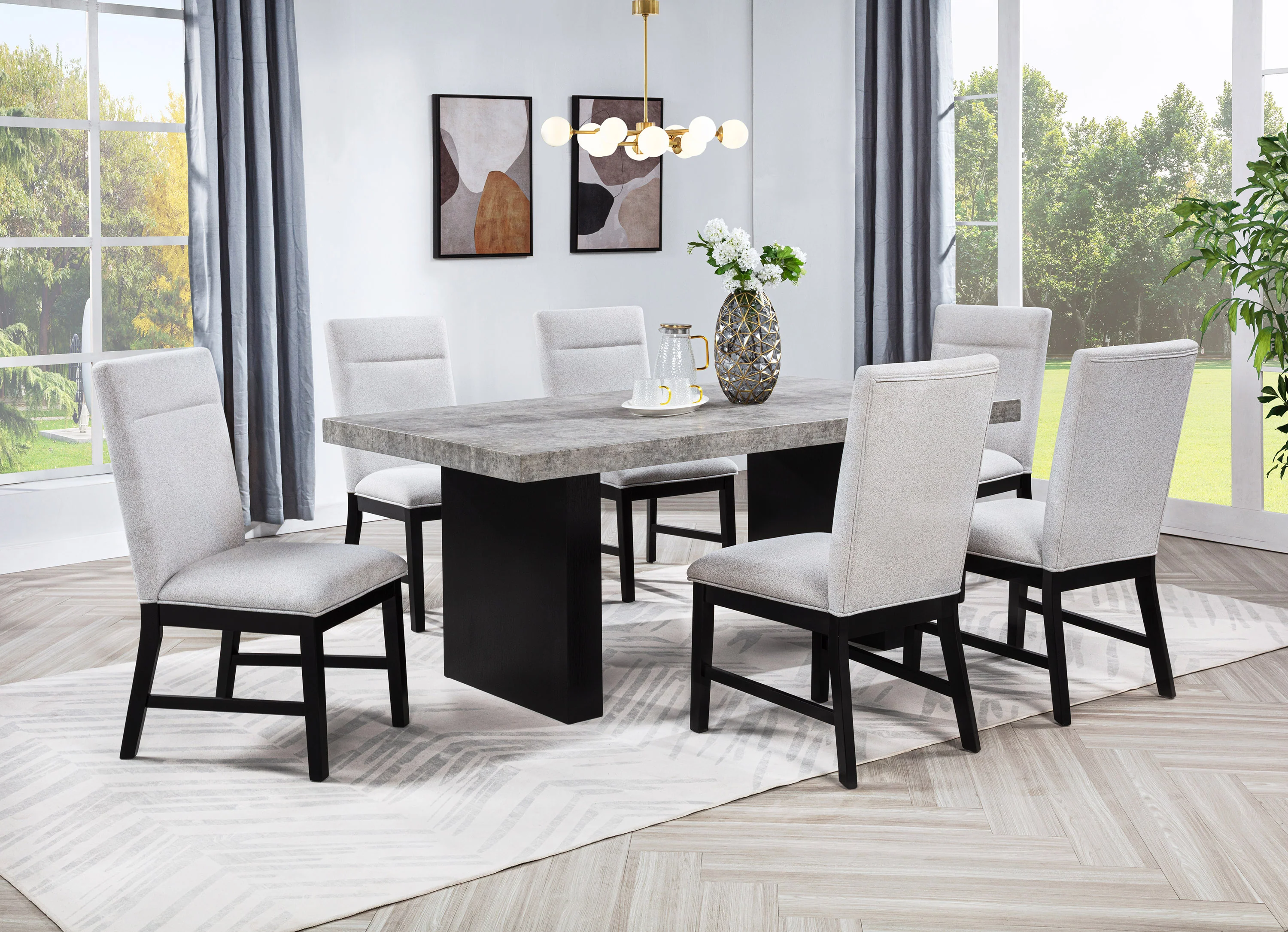 Sebastian Light Gray Black Rectangular Dining Room Set - Image 3