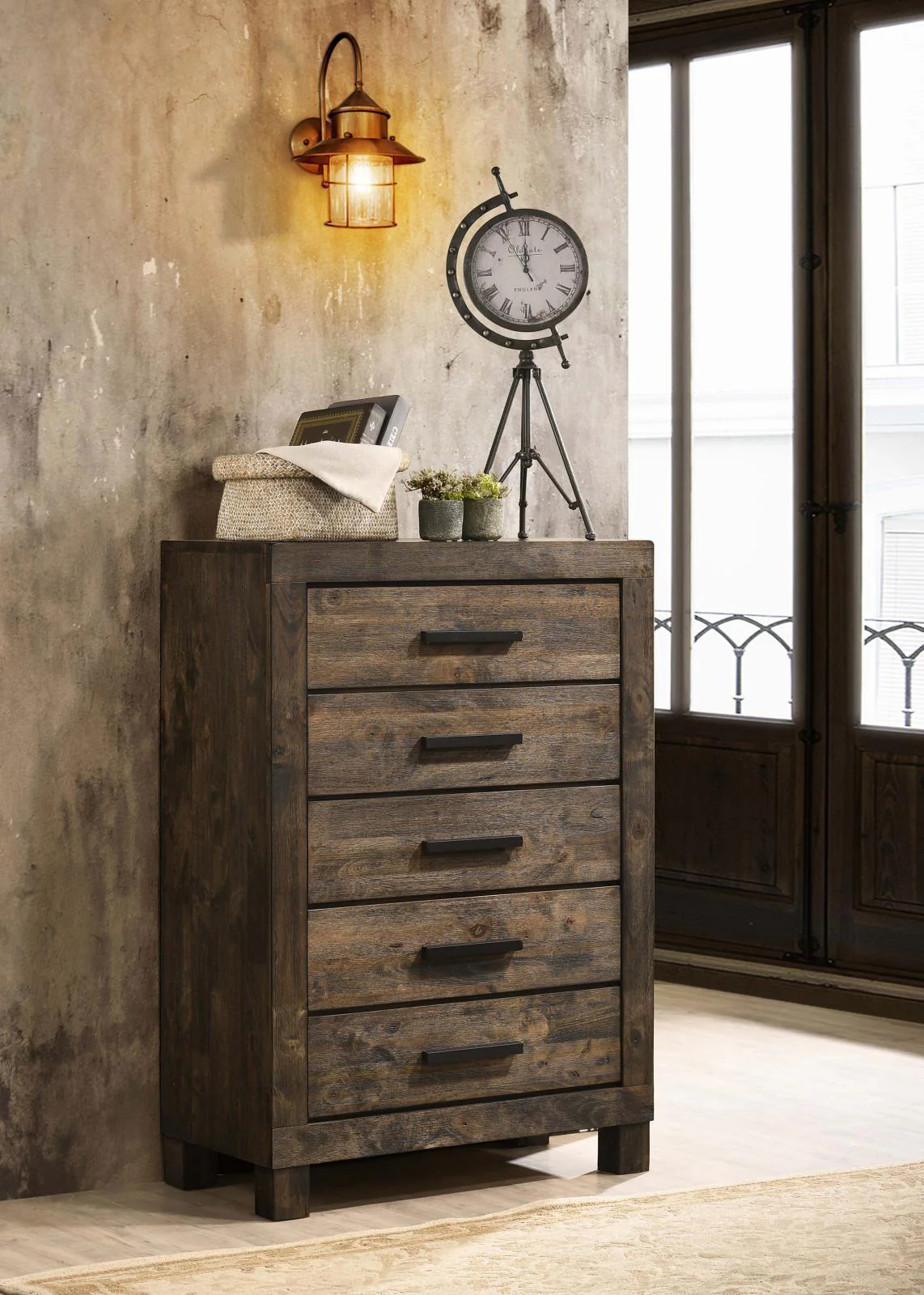 Woodmont 5 Drawer Chest Rustic Golden Brown - Image 1