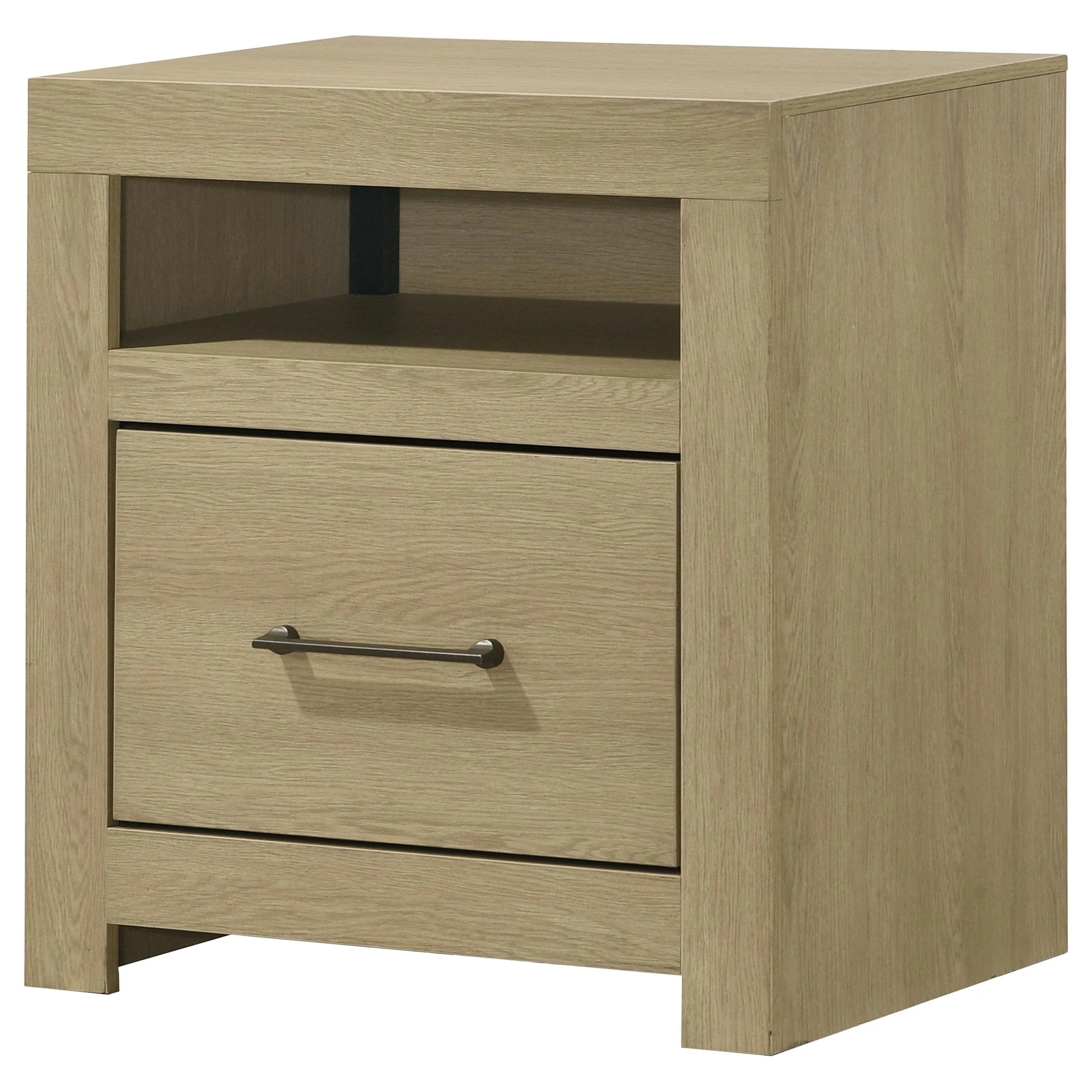 Hendricks 1-drawer Nightstand Bedside Table with Cubby Light Oak - Image 3