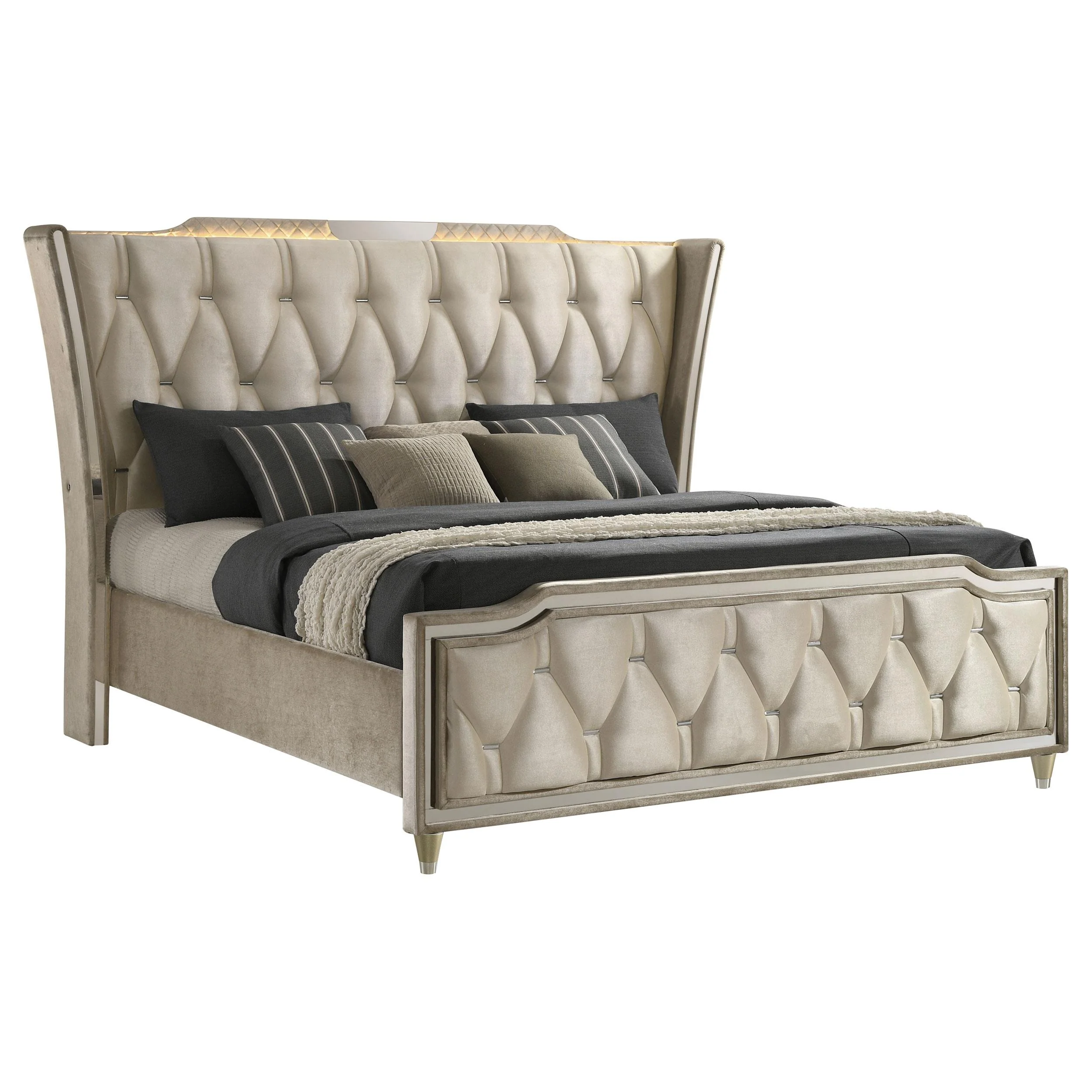 Lorient Eastern King LED Upholstered Bed Ivory and Camel - Image 3