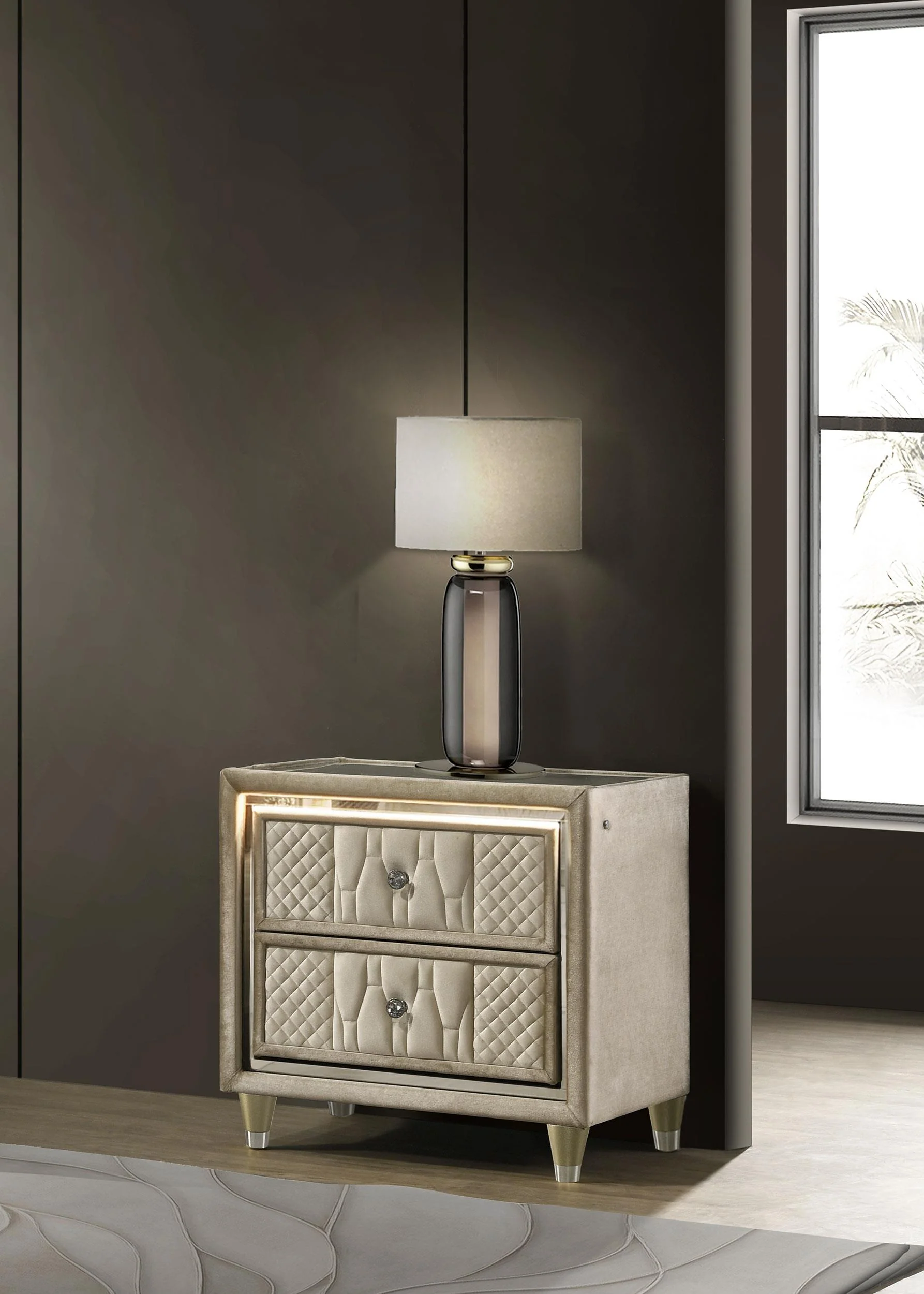 Lorient 2-drawer LED Nightstand with USB Ivory and Camel - Image 2