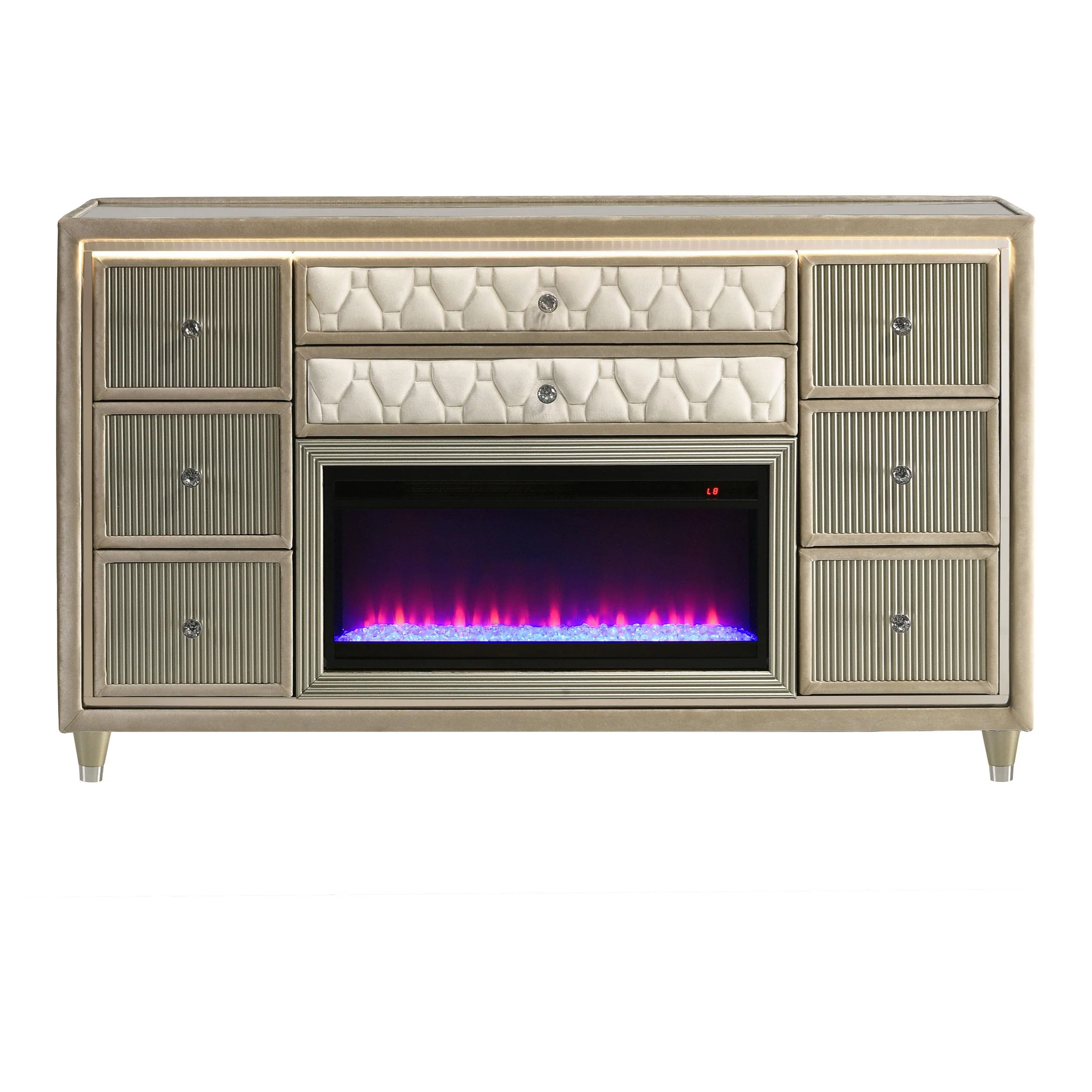 Lorient 8-drawer LED Bedroom Flame Box Dresser Ivory Camel - Image 3