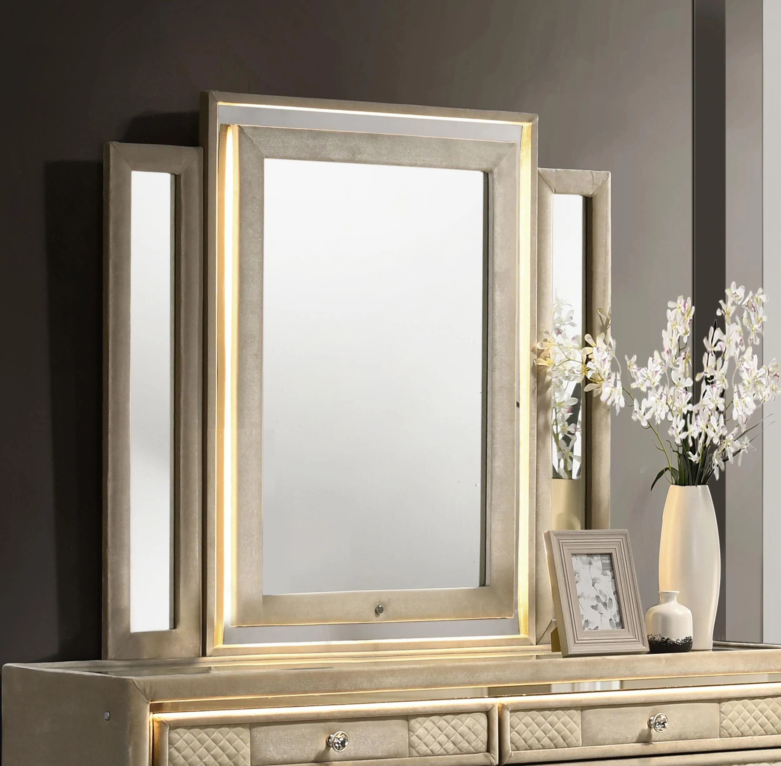 Lorient LED Dresser Mirror Ivory and Camel - Image 2