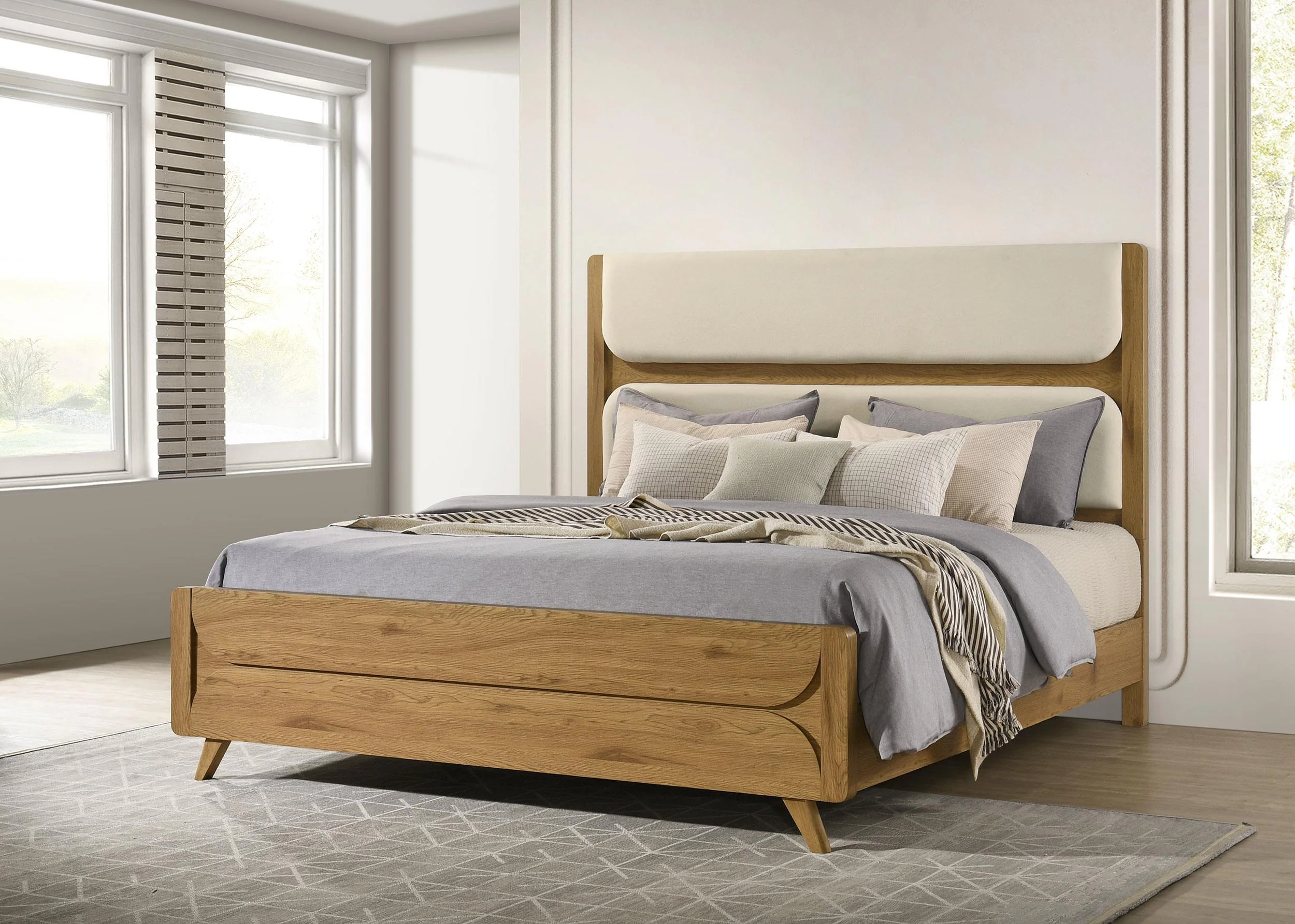 Bennett 62-inch Eastern King Upholstered Panel Bed Cream and Light Oak - Image 2