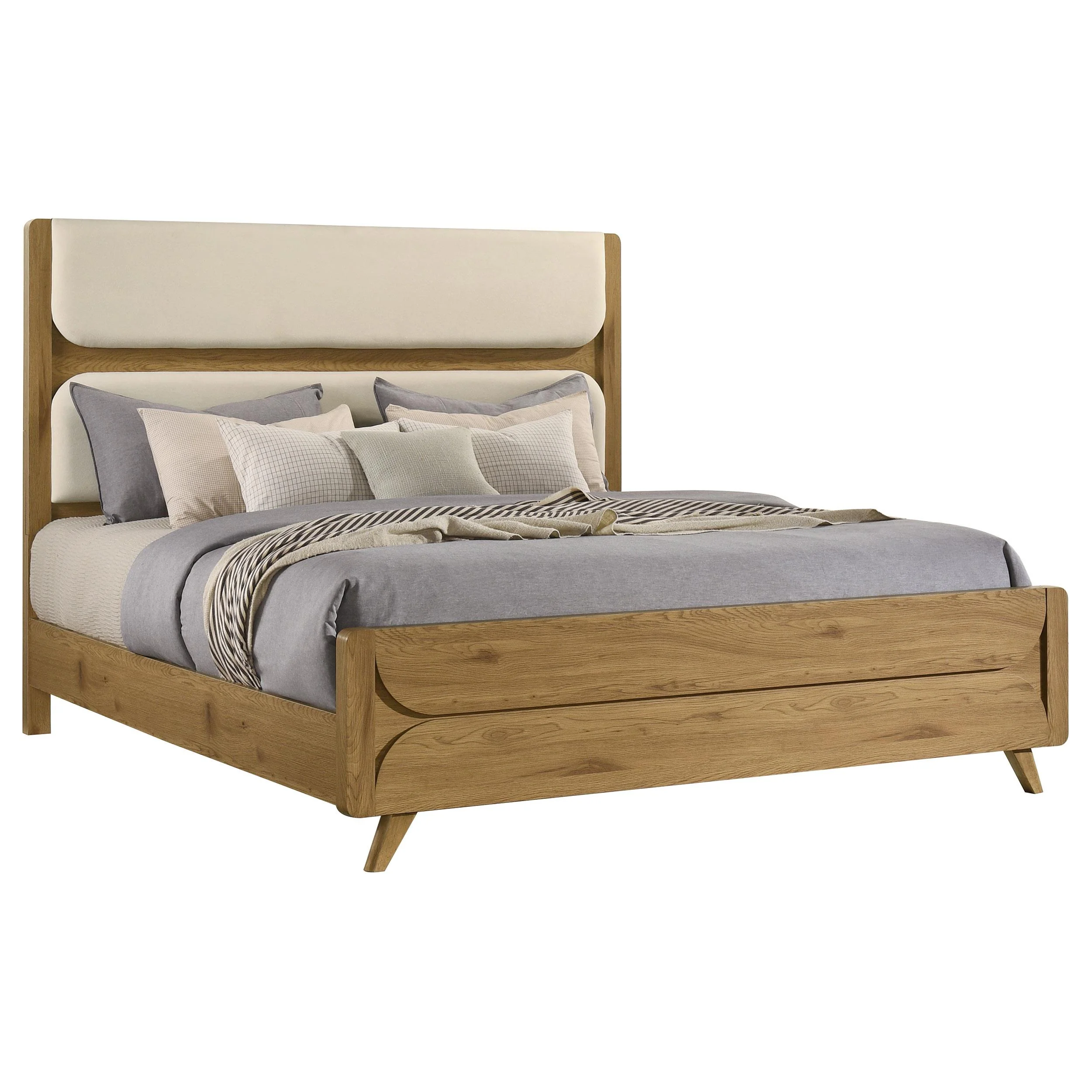 Bennett 62-inch Eastern King Upholstered Panel Bed Cream and Light Oak - Image 3