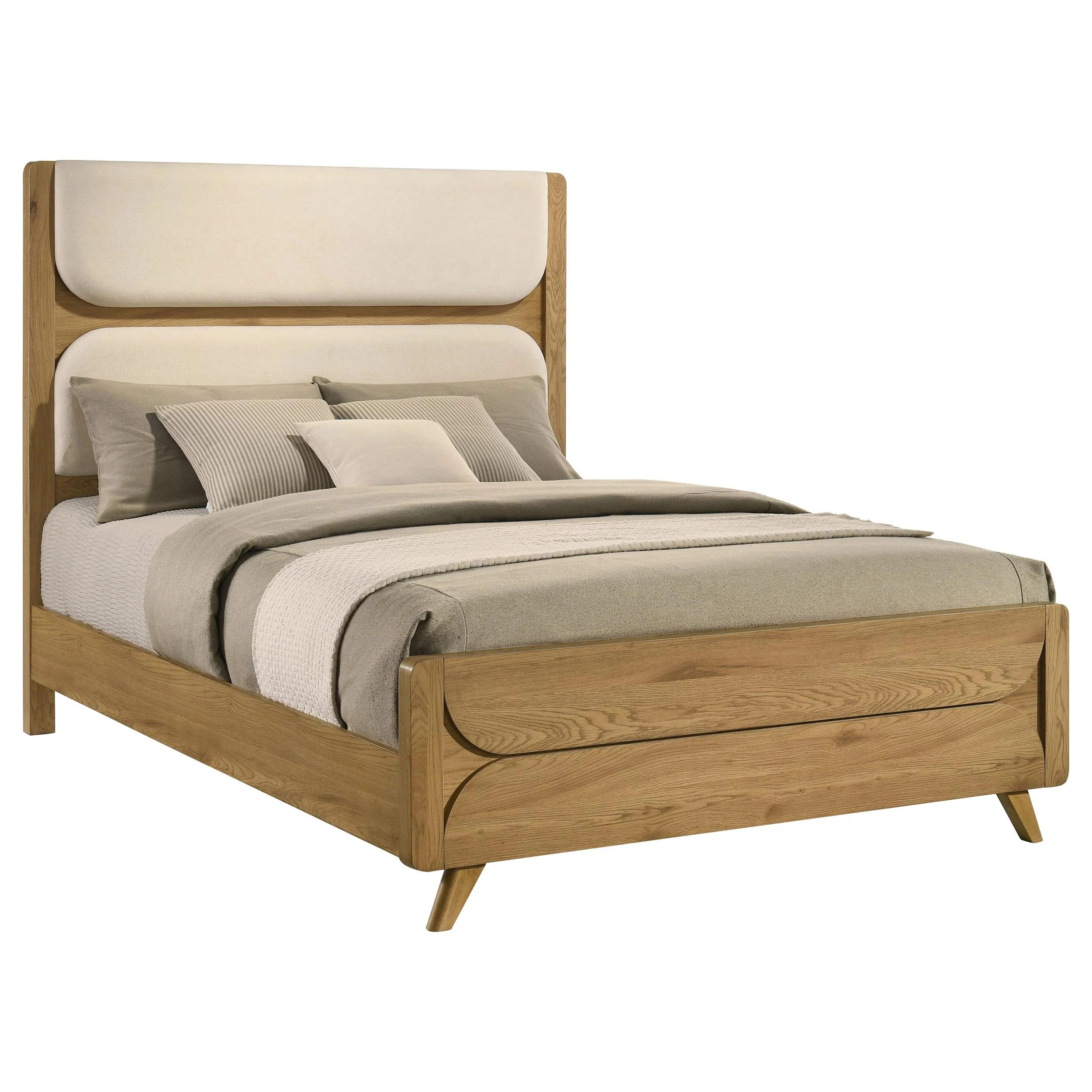Bennett 62-inch Queen Upholstered Panel Bed Cream and Light Oak - Image 3
