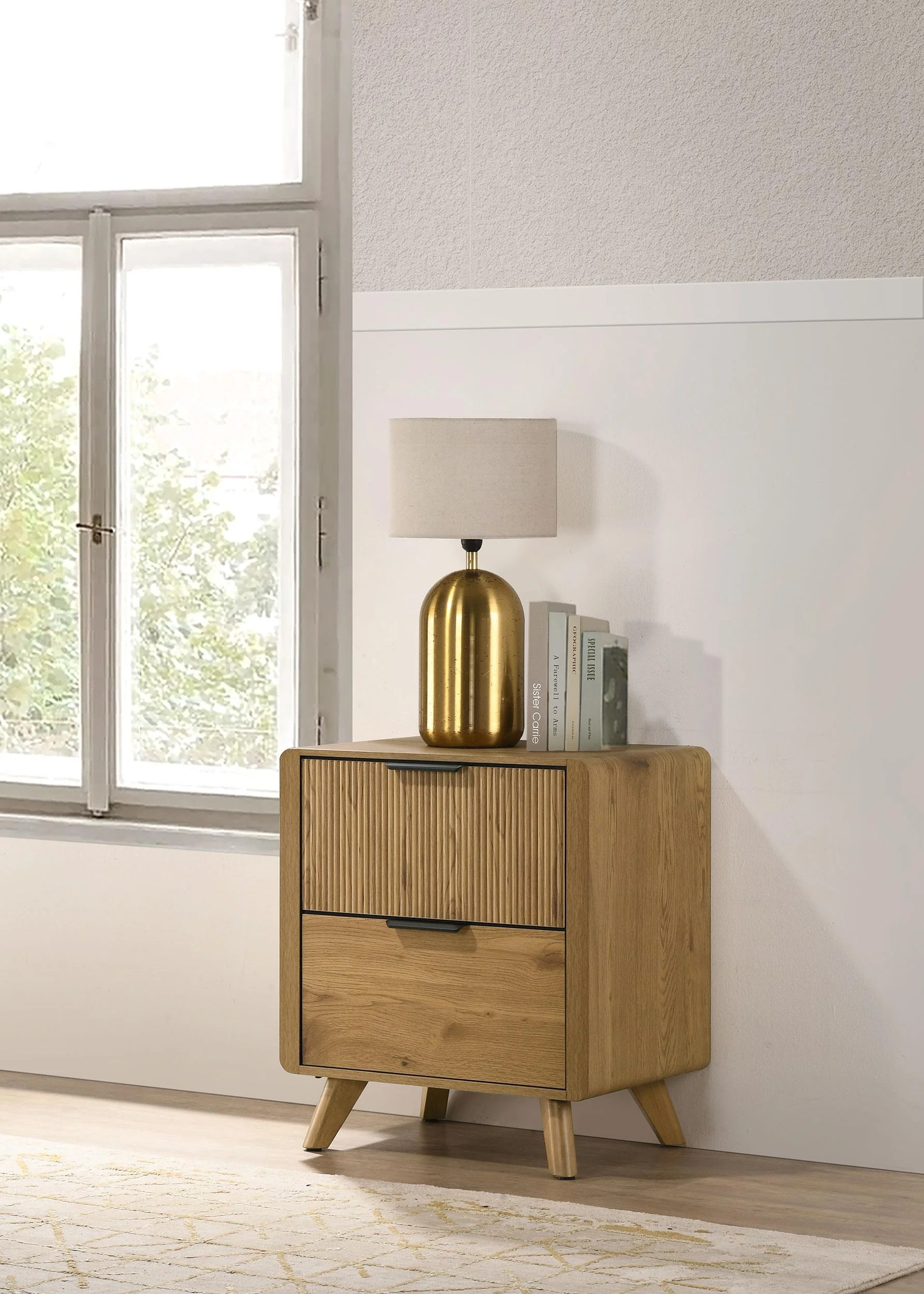 Bennett 2-drawer Bedroom Nightstand Bedside Table Light Oak - Image 2