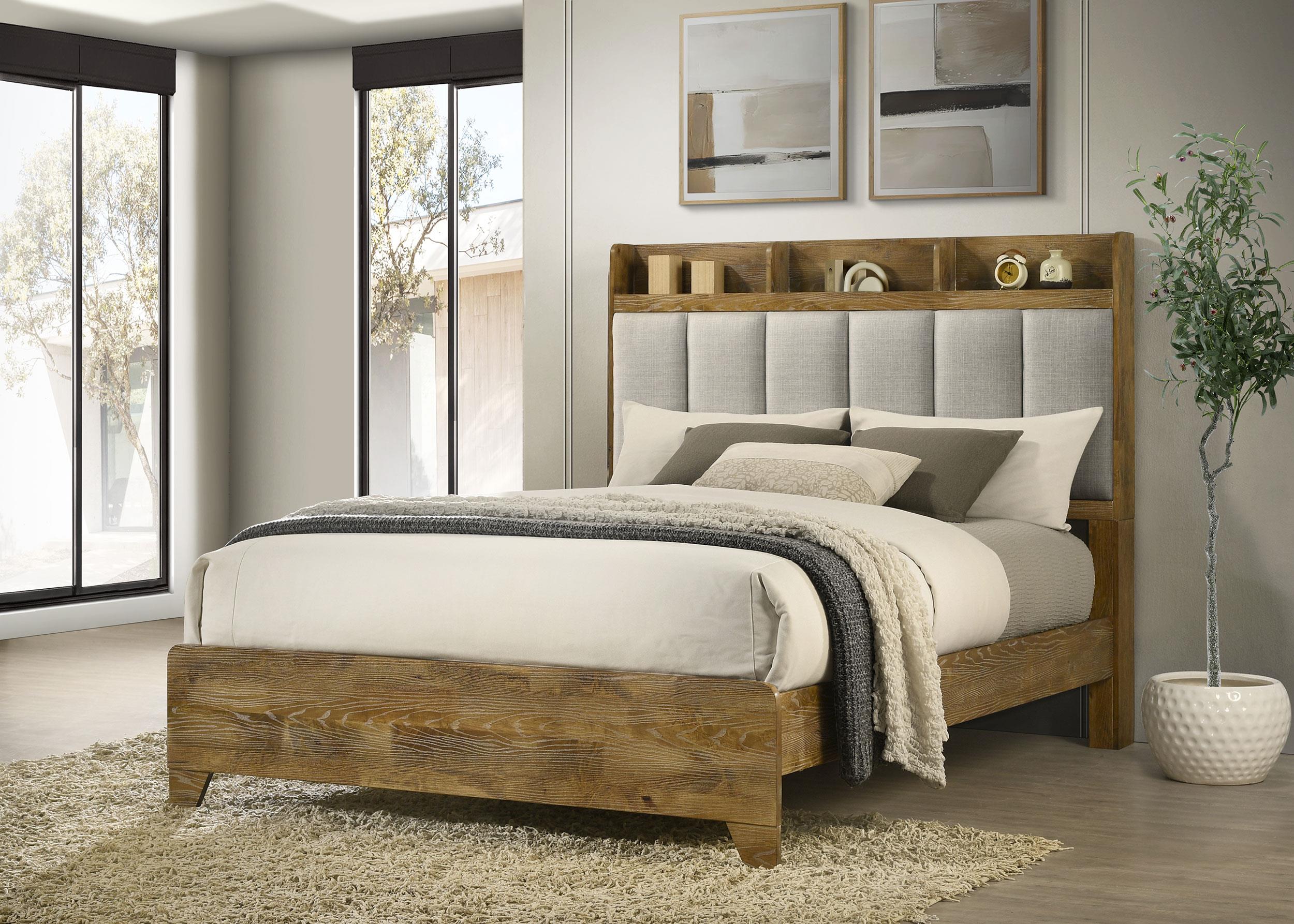 Henderson 57-inch Eastern King Bookcase Panel Bed Medium Oak - Image 2