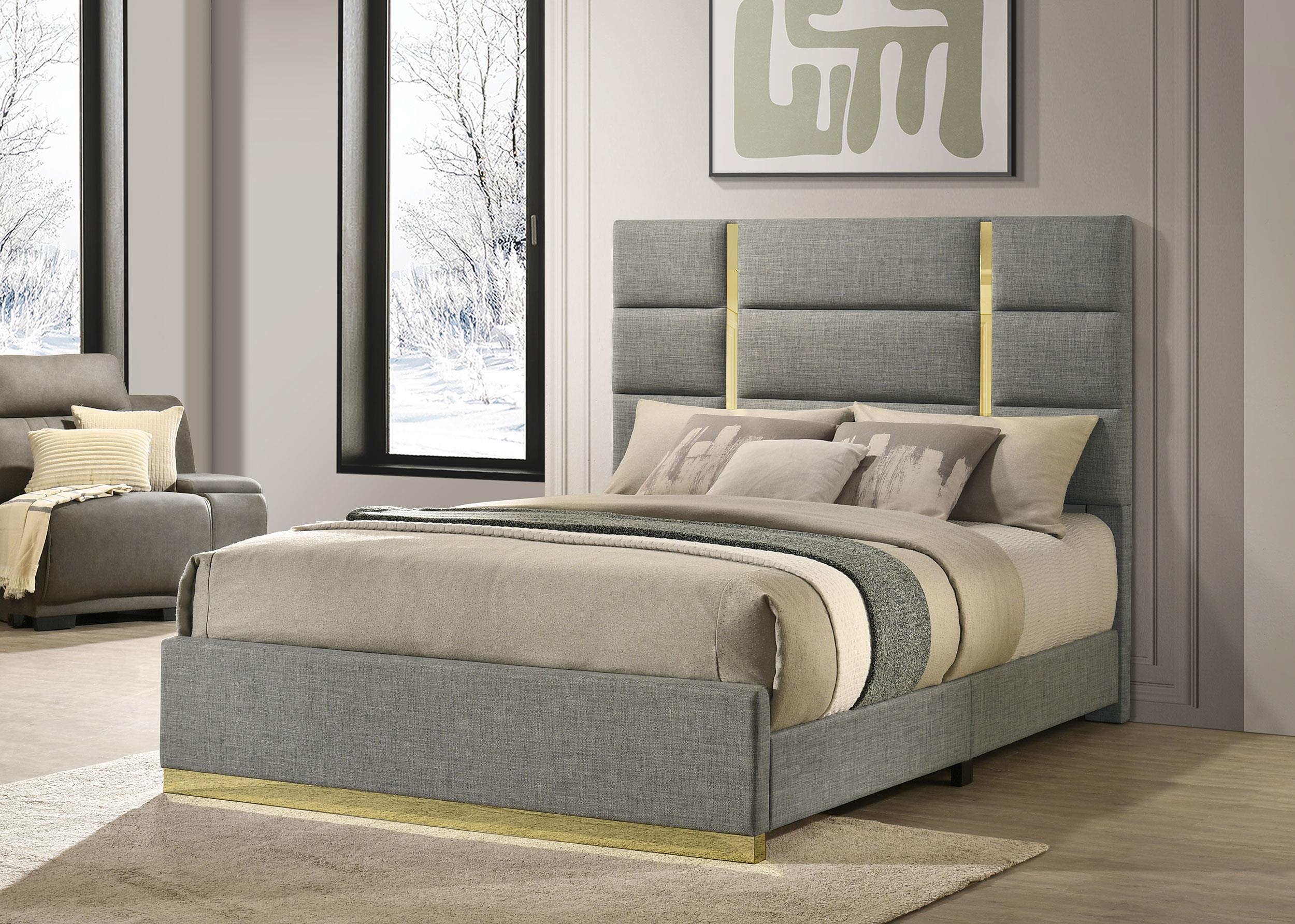 Ines 52-inch Fabric Upholstered Queen Panel Bed Grey - Image 2