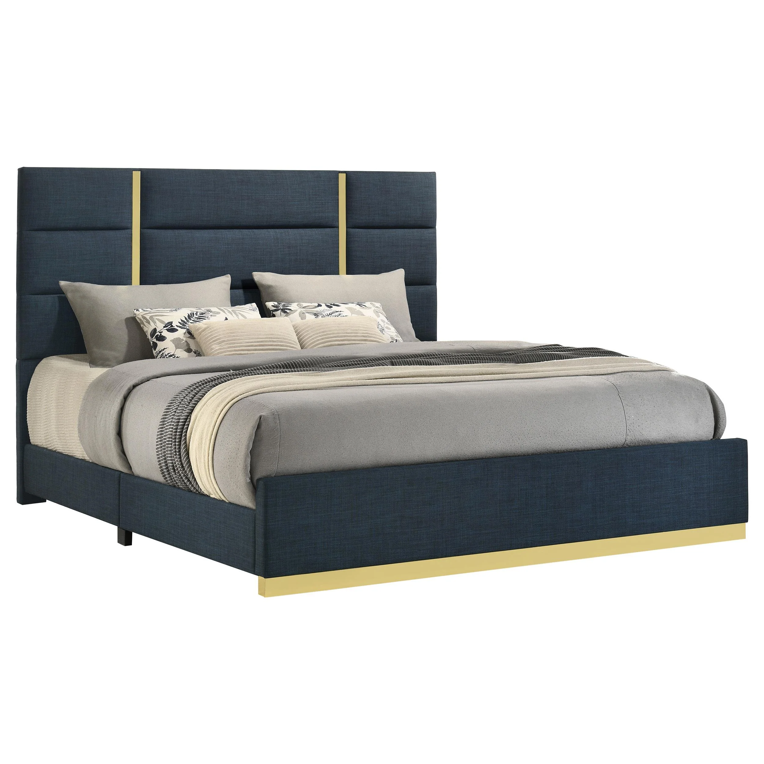 Ines 52-inch Fabric Upholstered Queen Panel Bed Navy - Image 3