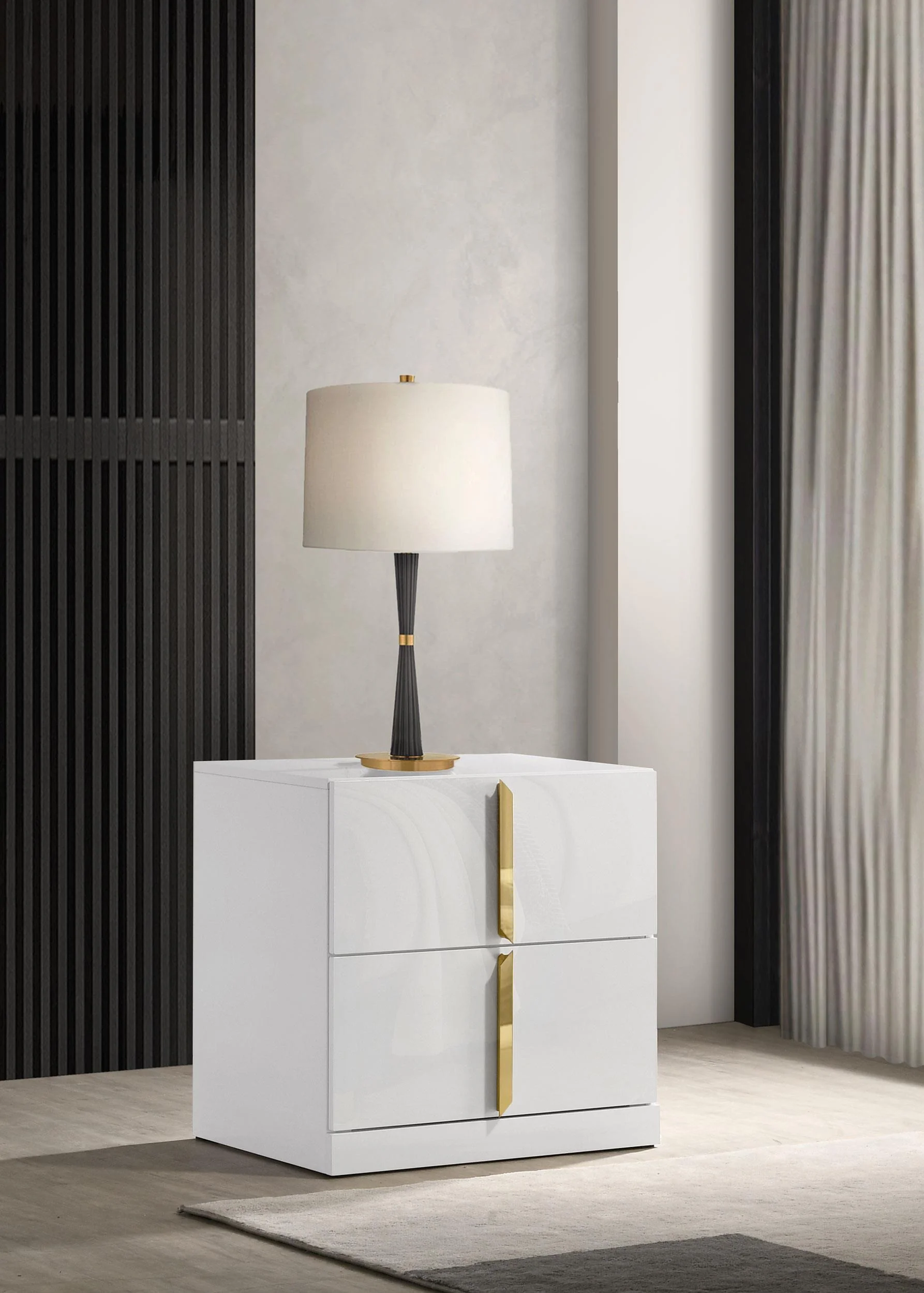 Ines 2-drawer Nightstand Bedside Table White High Gloss - Image 2