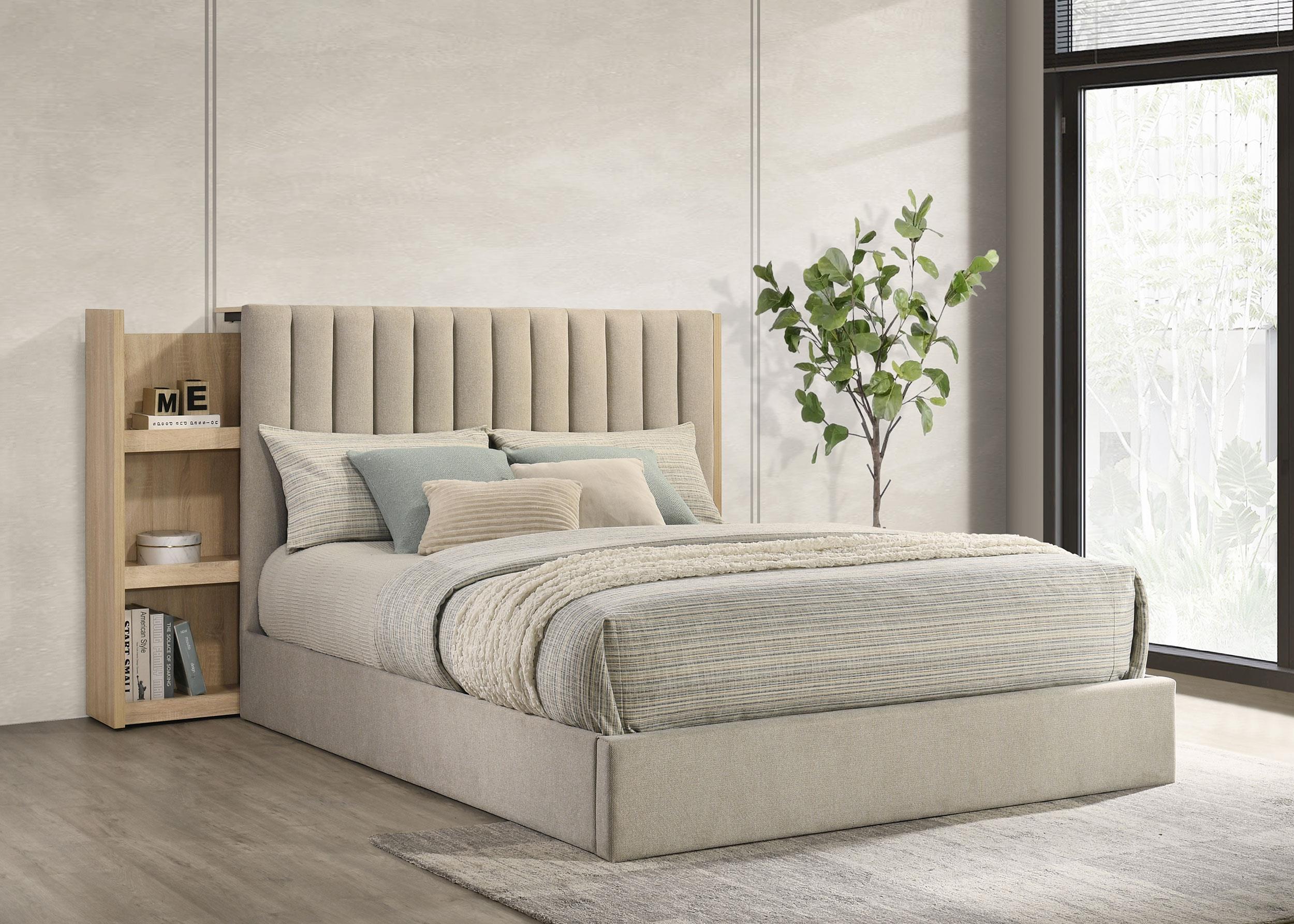 Arielle Queen Bookcase Panel Storage Bed Light Oak - Image 2