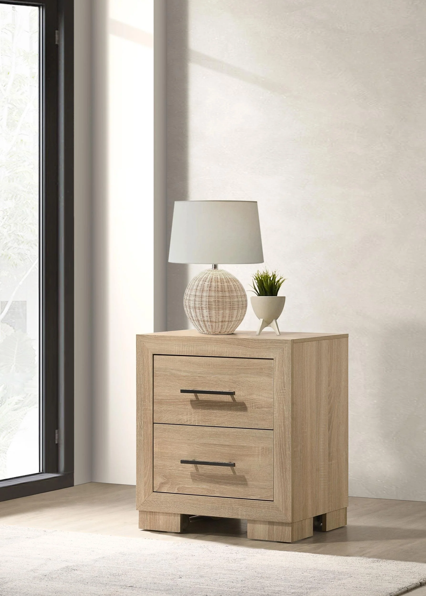 Arielle 2-drawer Bedroom Nightstand with Casters Light Oak - Image 2