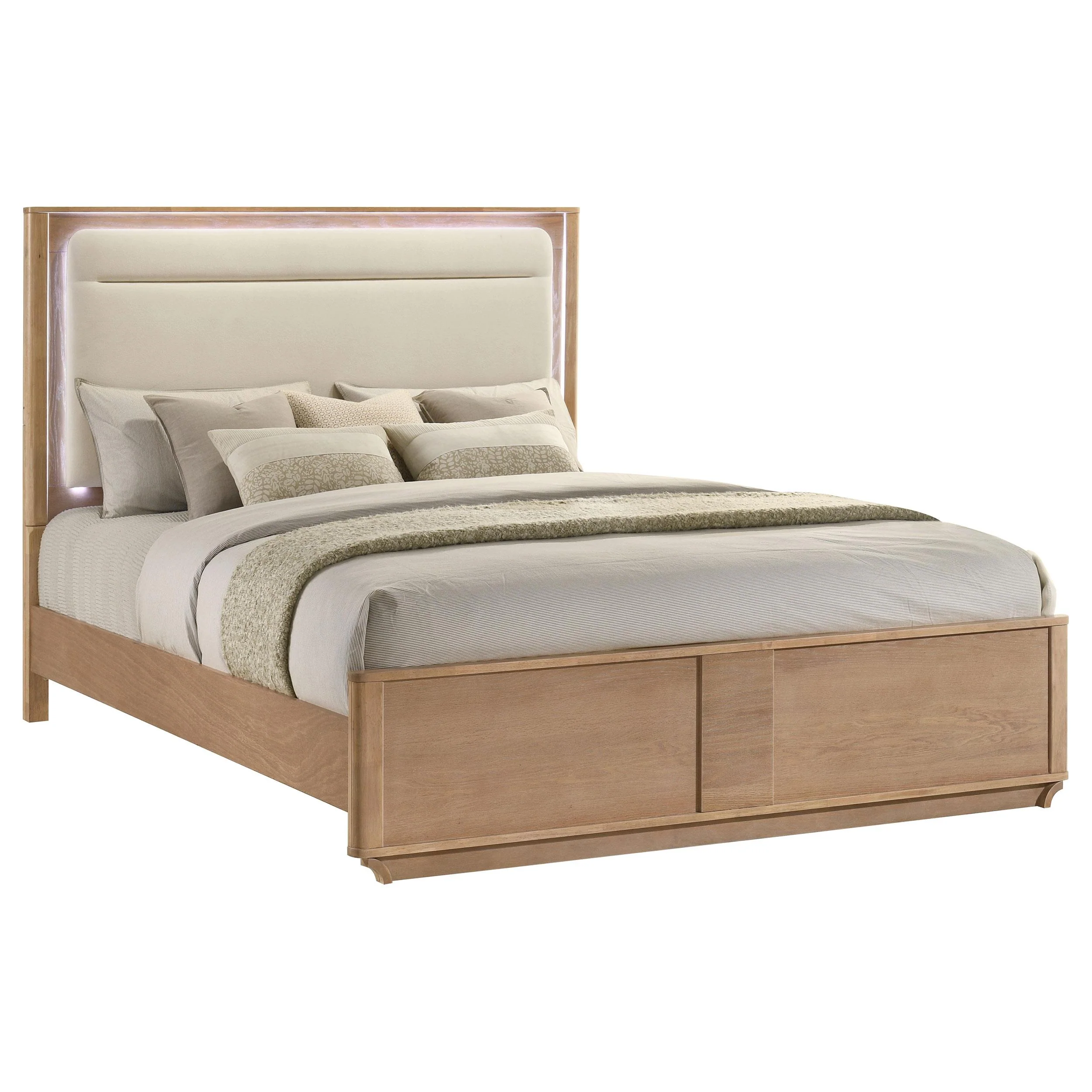 Leanne Eastern King LED Panel Bed Off White and Light Oak - Image 2