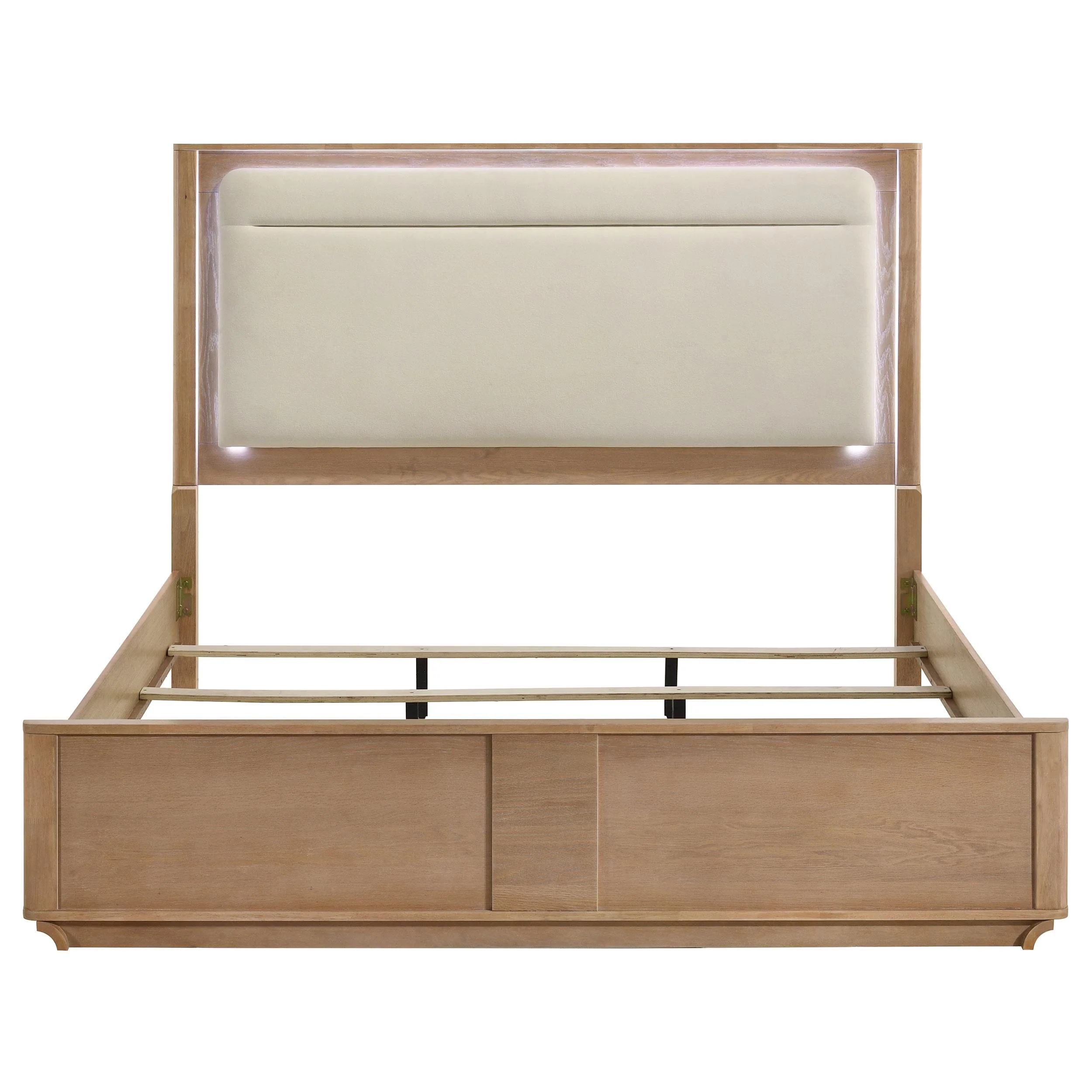 Leanne Eastern King LED Panel Bed Off White and Light Oak - Image 3