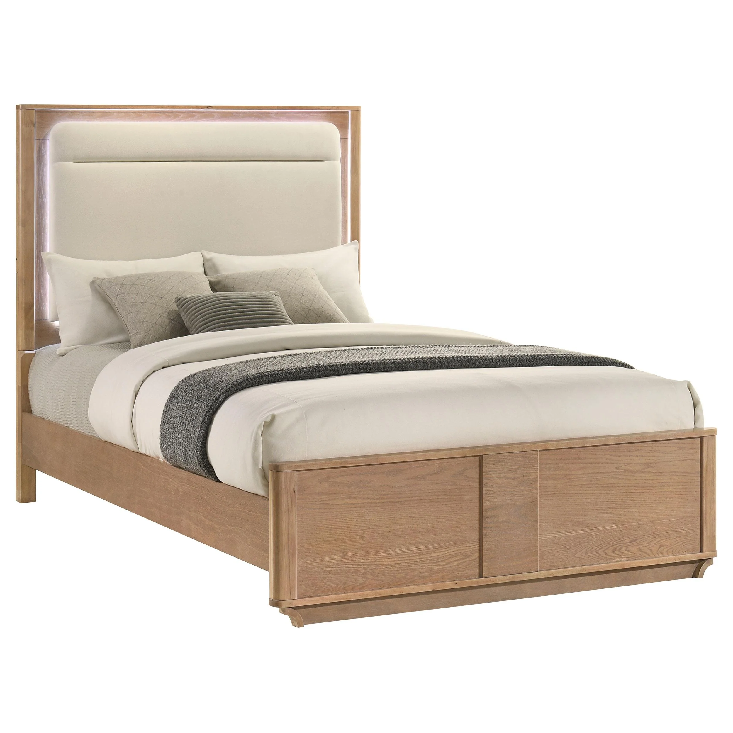 Leanne Queen LED Panel Bed Off White and Light Oak - Image 2