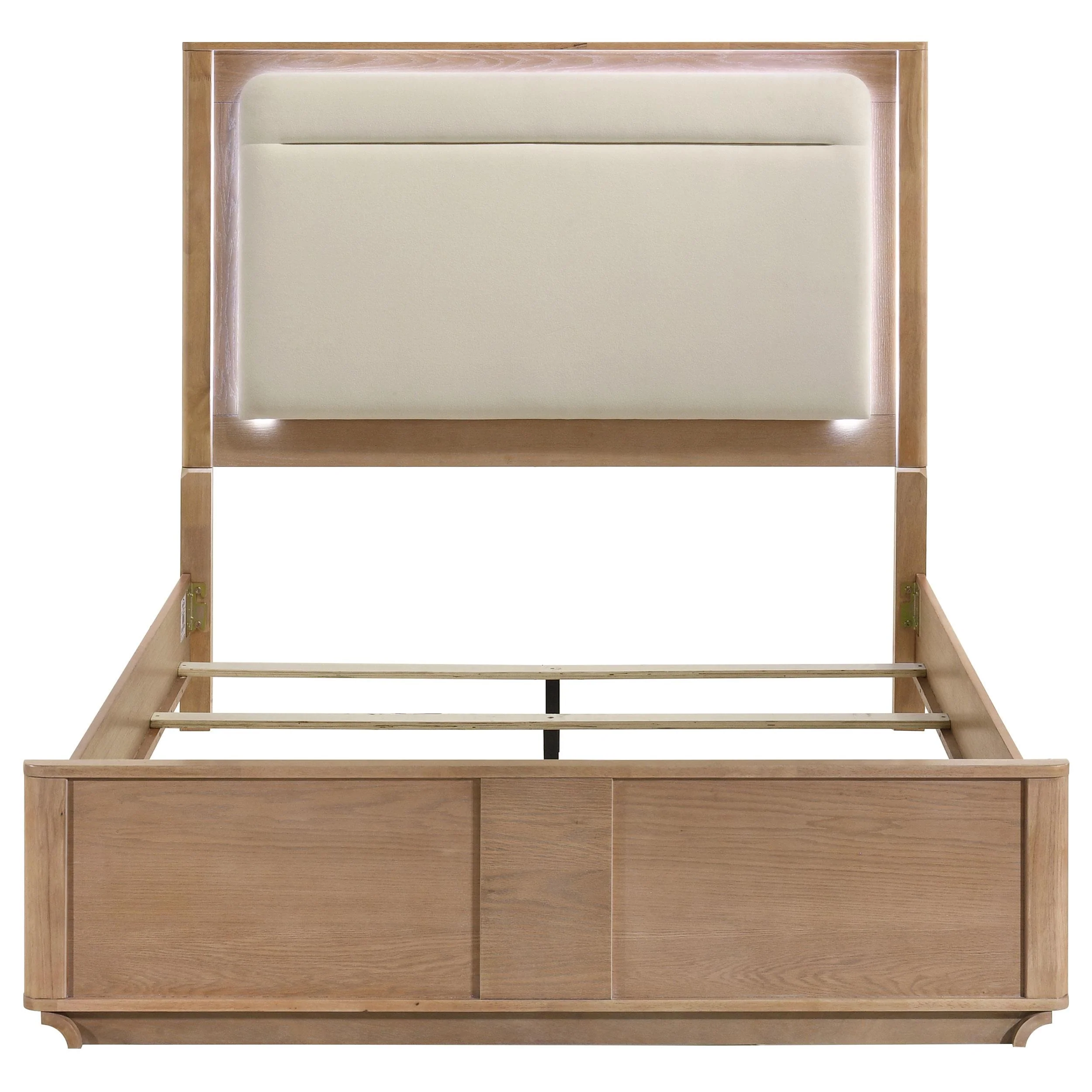 Leanne Queen LED Panel Bed Off White and Light Oak - Image 3