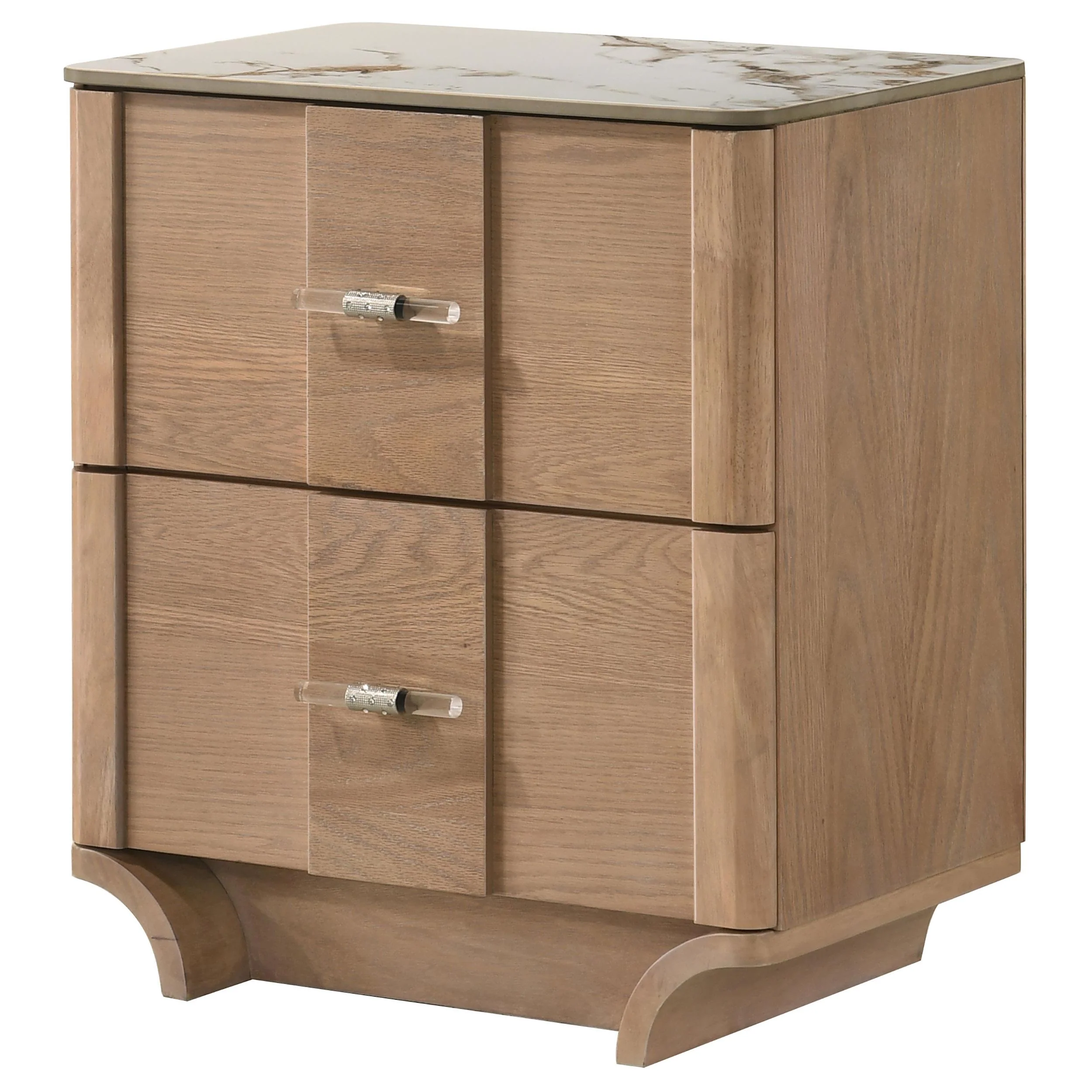 Leanne 2-drawer Sinter Stone Top Nightstand Light Oak - Image 3
