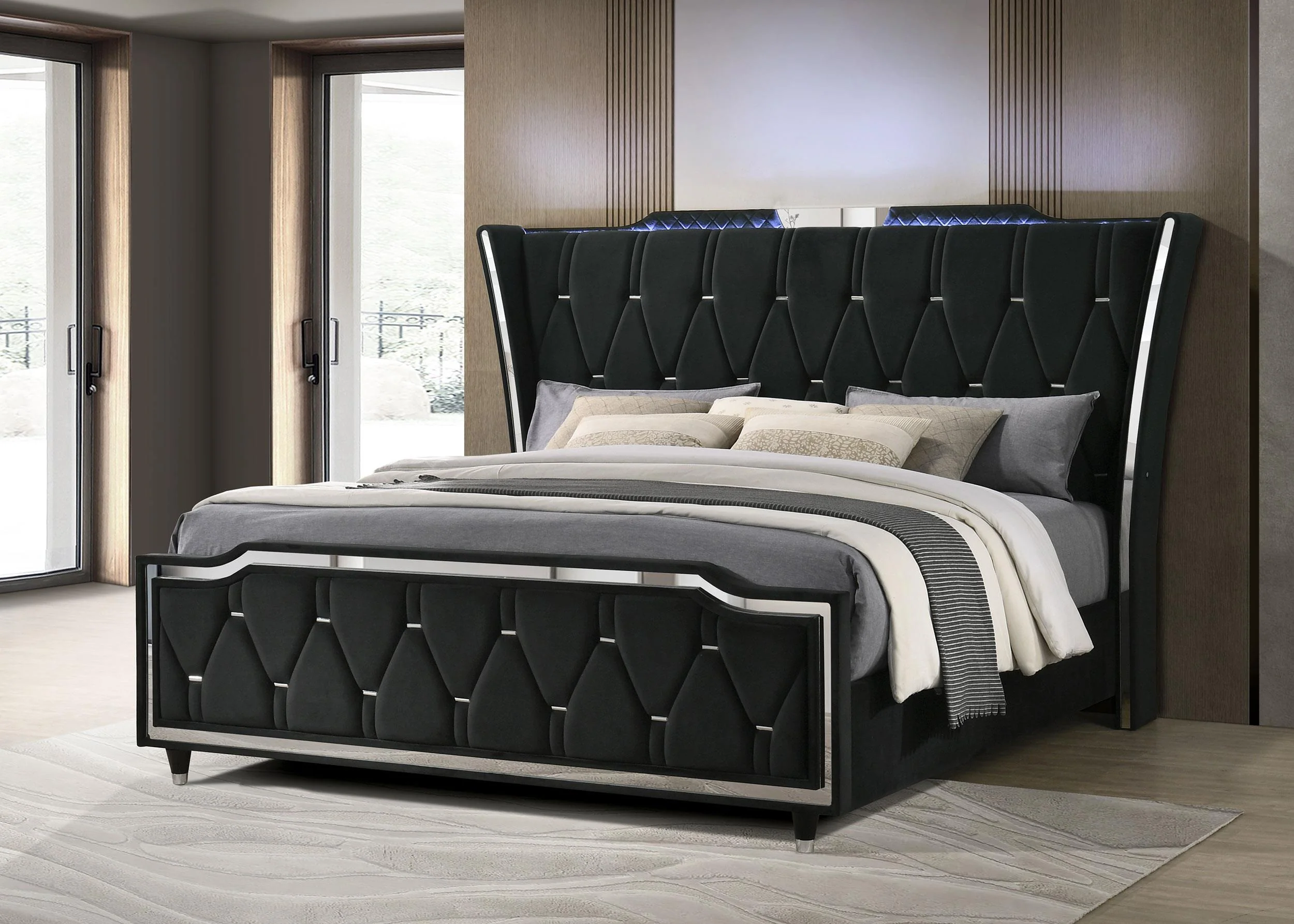 Lorient Eastern King LED Upholstered Bed Black - Image 2