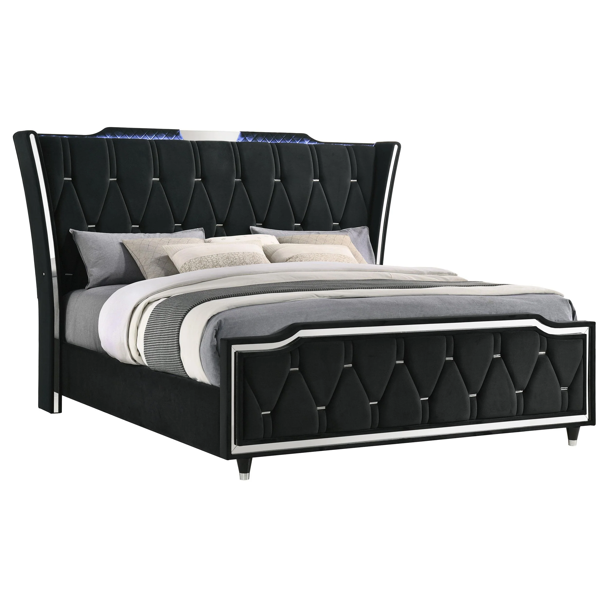 Lorient Eastern King LED Upholstered Bed Black - Image 3